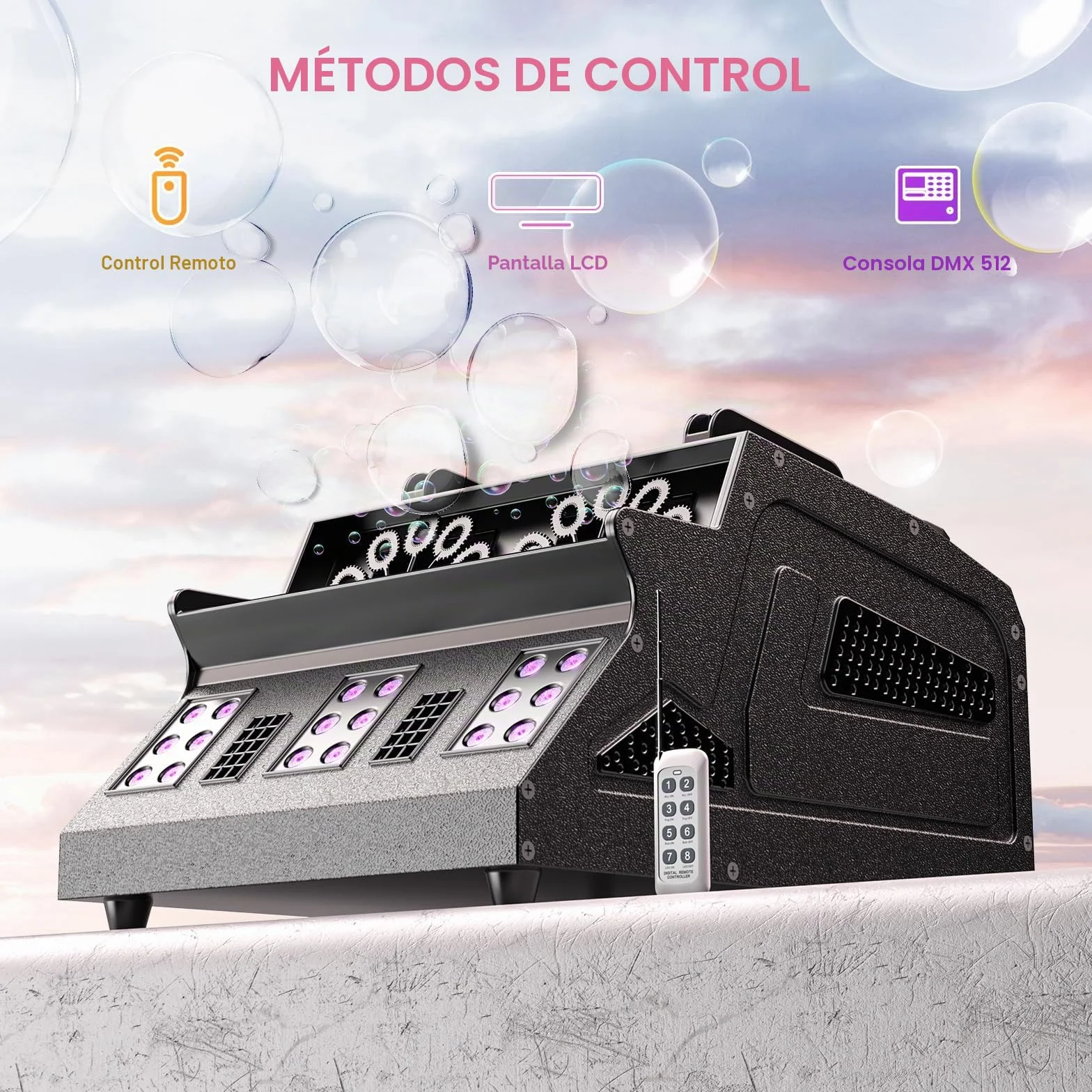 máquina de humo, máquina de burbuja, máquina de humo de fiesta de 1500 W con mando a distancia, control DMX, adecuada para fiestas, cumpleaños, jardines, Halloween, Navidad
