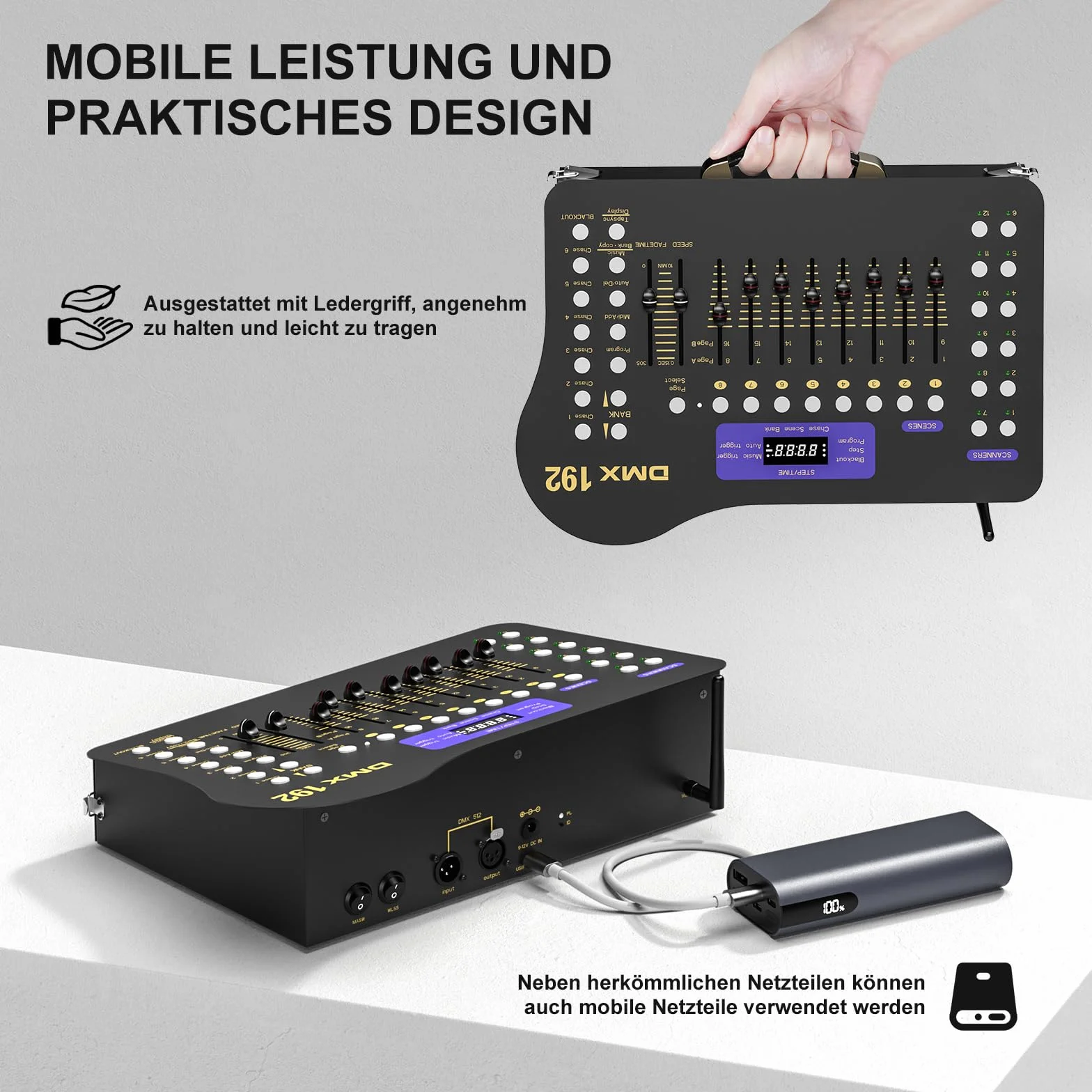 U`King DMX Controlador DJ de 192 canales con cajón, con transmisor DMX inalámbrico, para controlador DMX 512, fiesta, luz de discoteca, luz de fiesta de Halloween