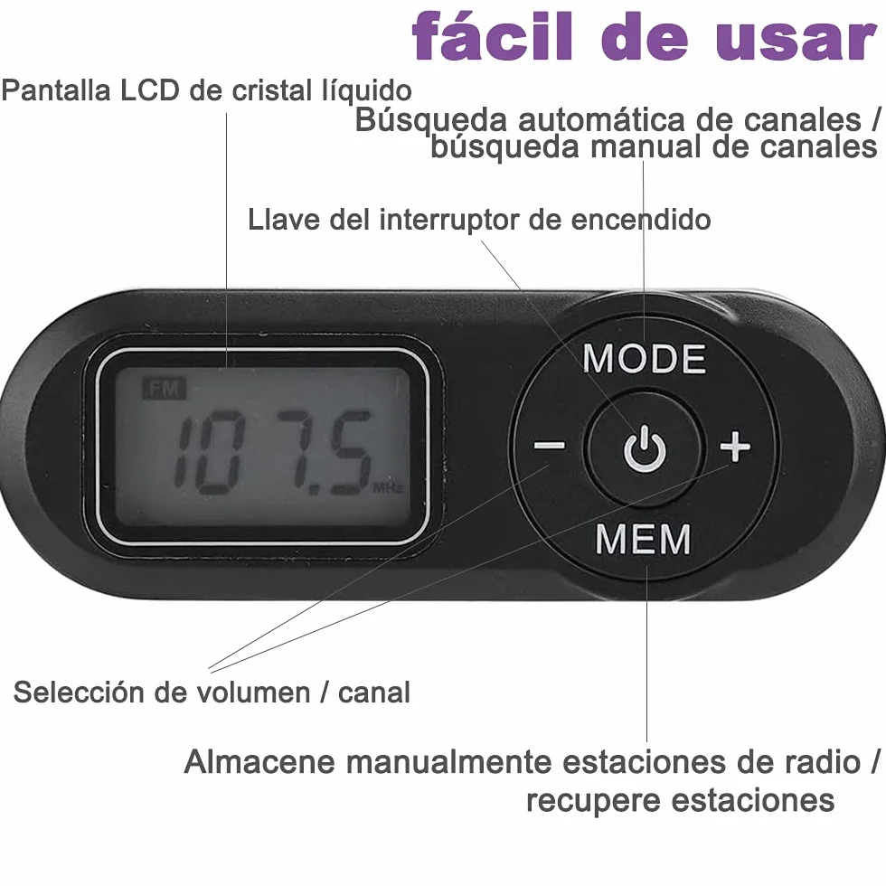 Radio Portátil FM de Bolsillo con Pantalla Digital LCD, Auriculares, Presintonías