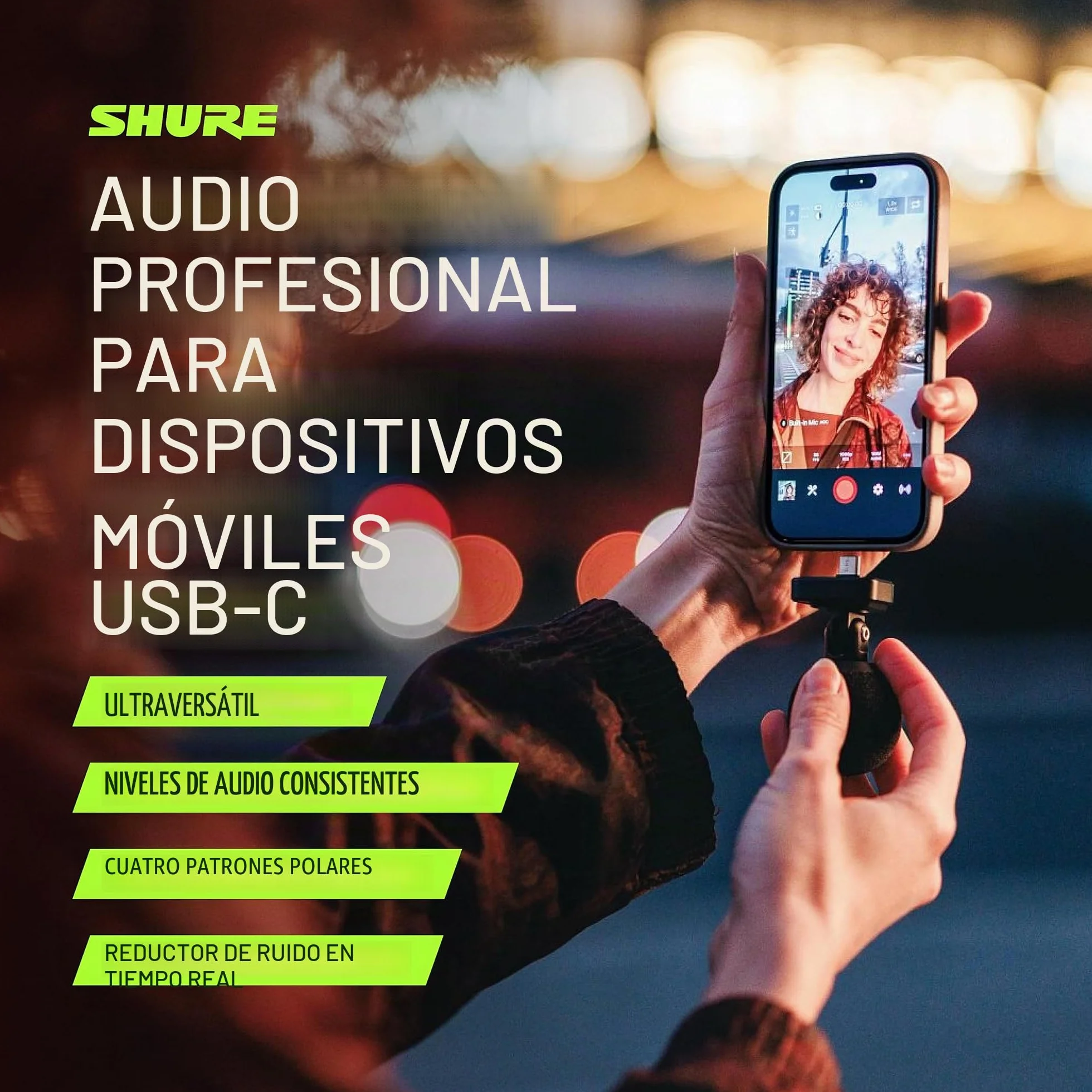 Shure MV88 USB-C Micrófono, para grabación y vlogging iPhone & Android, con Modo de Nivel automático, eliminación de Ruido en Tiempo Real y Cuatro Patrones Polares - Negro