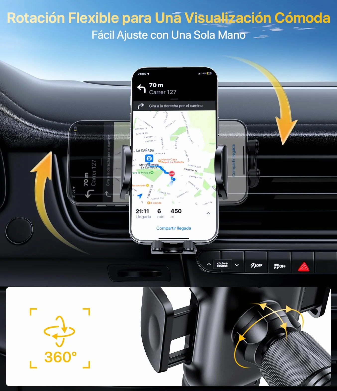 Miracase Soporte Móvil Coche Rotación 360° Compatible Phones 4.0-7.0 Pulgadas