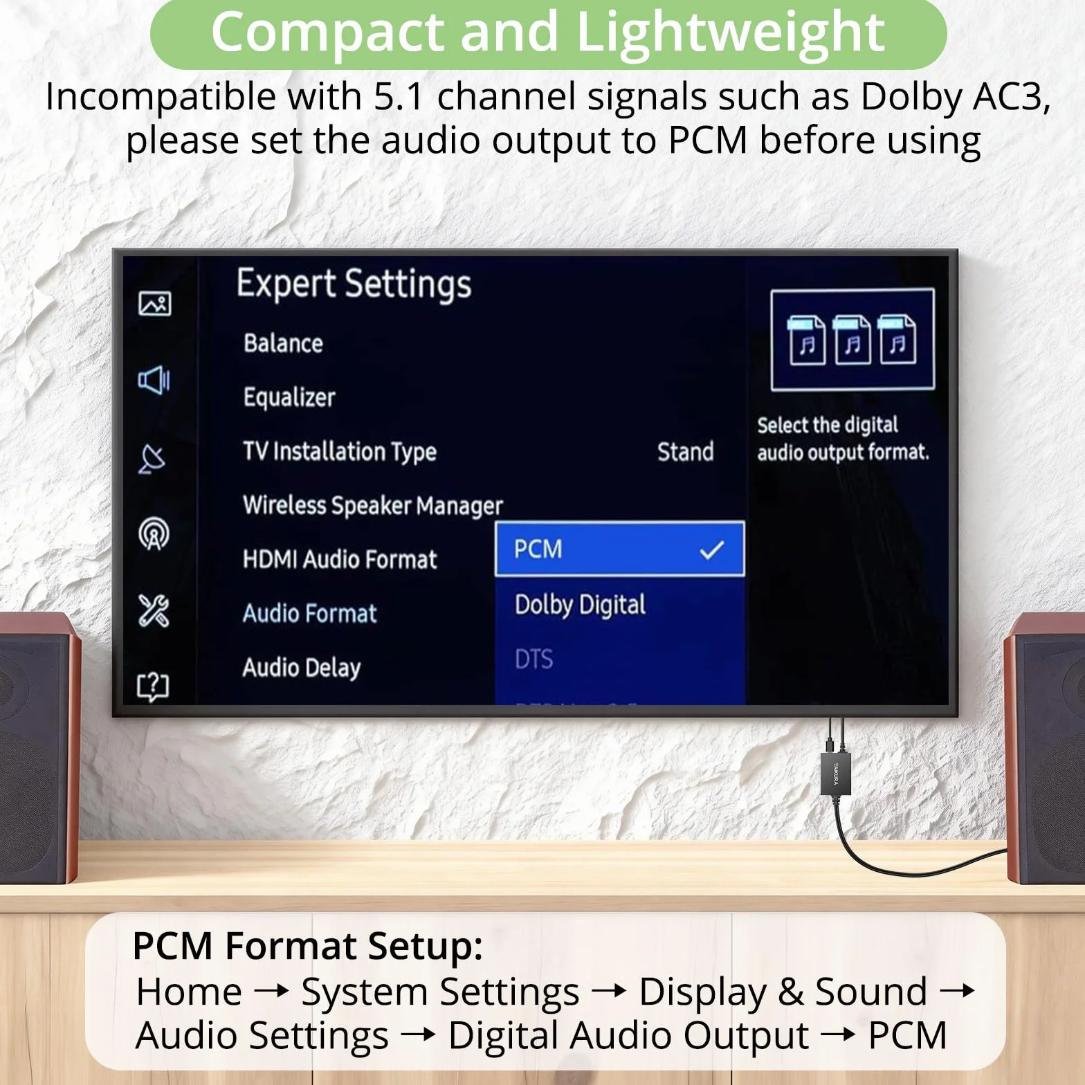 Convertidor Digital a Analógico SPDIF a RCA 192kHz DAC 1.8m Adaptador Audio Óptico Toslink a RCA