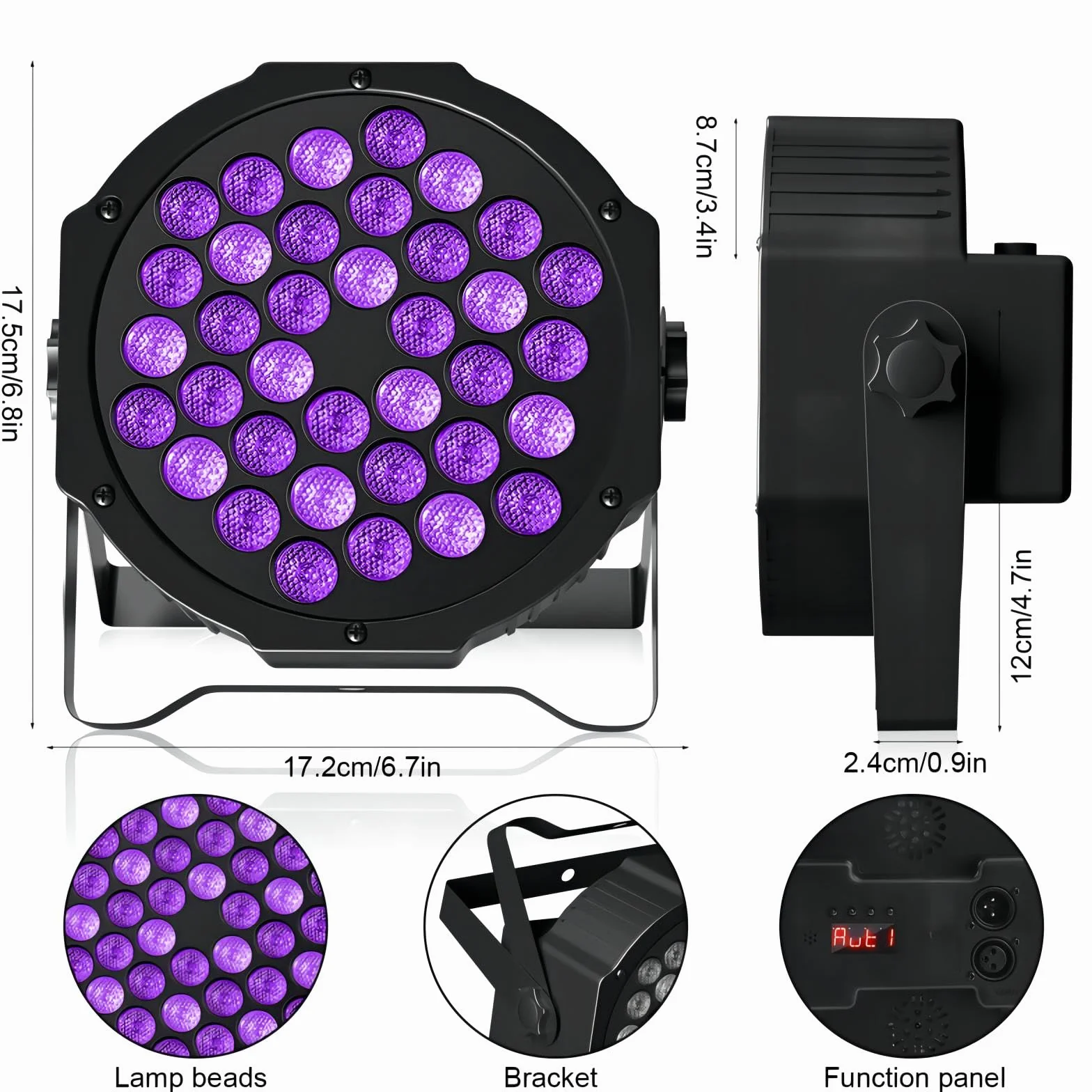 4 Piezas Luces Negras UV, 72W UV LED Par Focos DMX512 con Control Remoto Luz de Escenario para Fiestas, Bares, Escenarios, Navidad, Halloween, Bodas