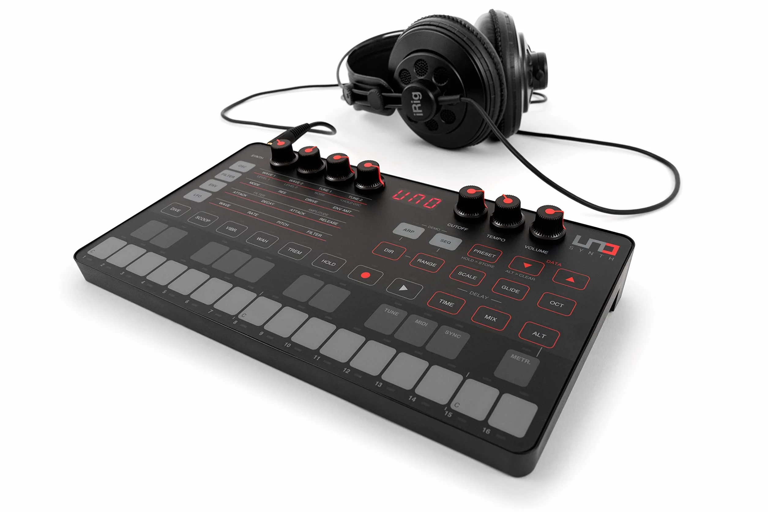 Ik Multimedia UNO Synth - Sintetizador analógico (USB, pantalla LED, VCO), color negro