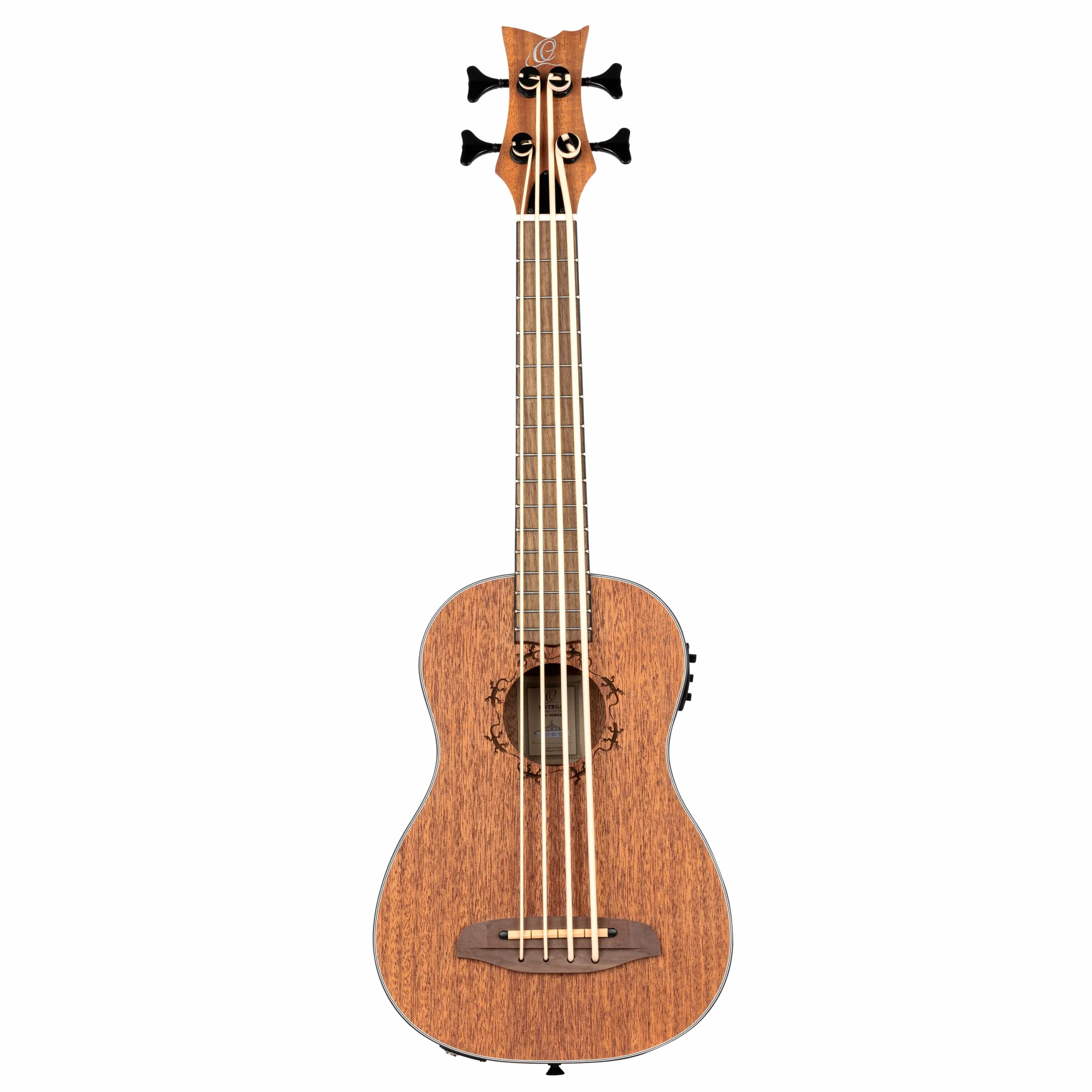 Ortega Guitars Travel Bass electro-acústico - zurdo - Serie Lizard - Ukelele bajo - incluye Gig Bag - Caoba (LIZZY-BS-GB-L)