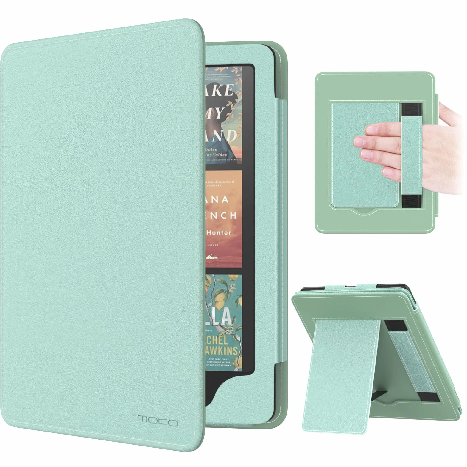 MoKo Funda para 7"/6.8" Kindle Paperwhite(12th/11th Generation-2024/2021), PU Estuche Niño con Correa de Mano para Kindle Paperwhite Edición de Firma, Auto Sueño/Estela, Agave Verde