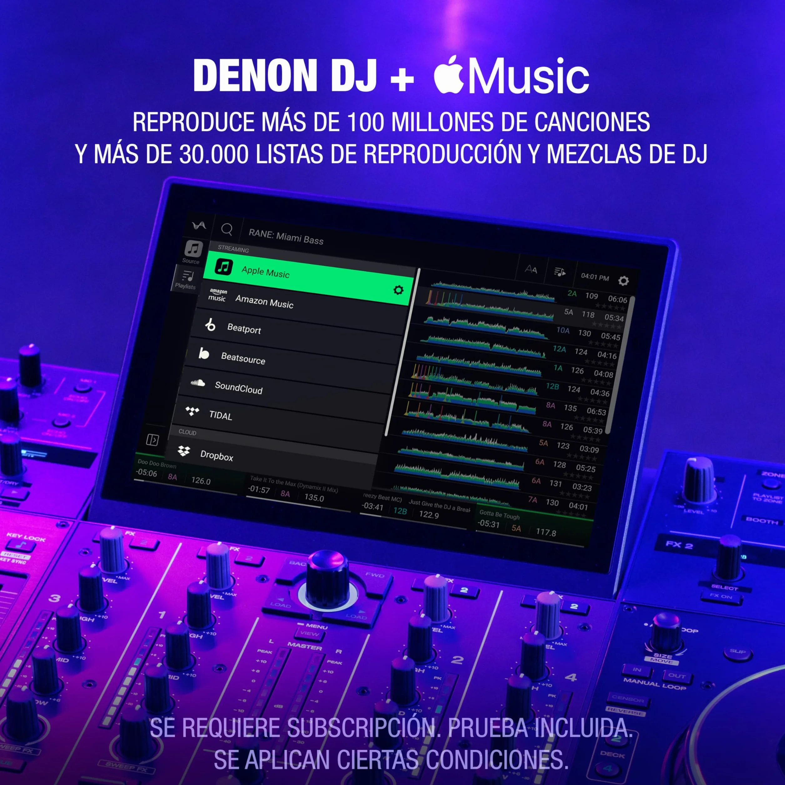 Denon DJ PRIME 4+ Controlador DJ Autónomo con Separación de Stems en 4 Decks, Streaming por WIFI, Mezclador, Pantalla Táctil 10.1-Pugadas, Control de Luces, Negro