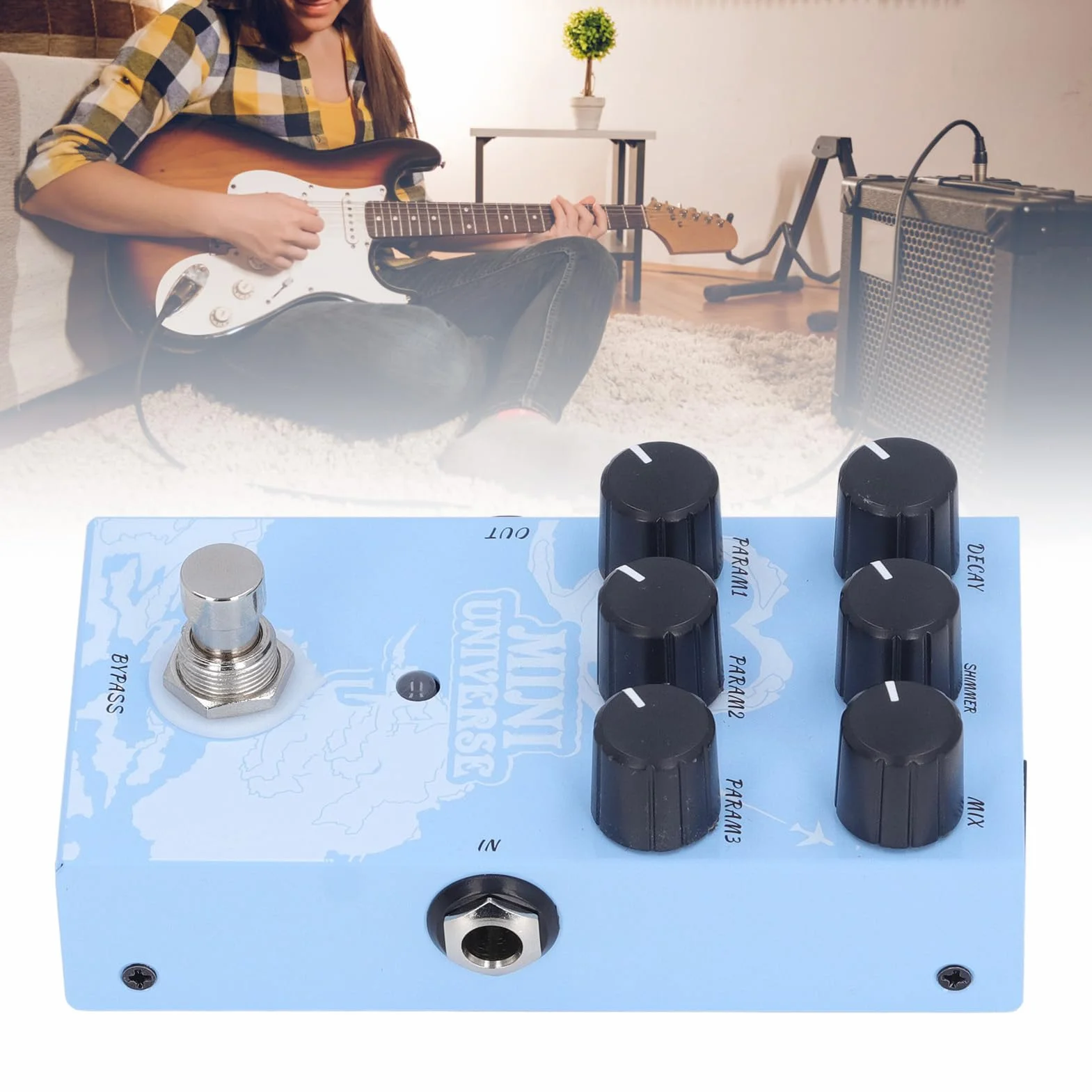 Pedal de Guitarra de Reverberación, Pedal de Efecto de Guitarra de Reverberación Digital Mini Universe con 9 Sonidos de Diversos y Tonos Auténticos Cálidos, Compatible con Adaptador USB