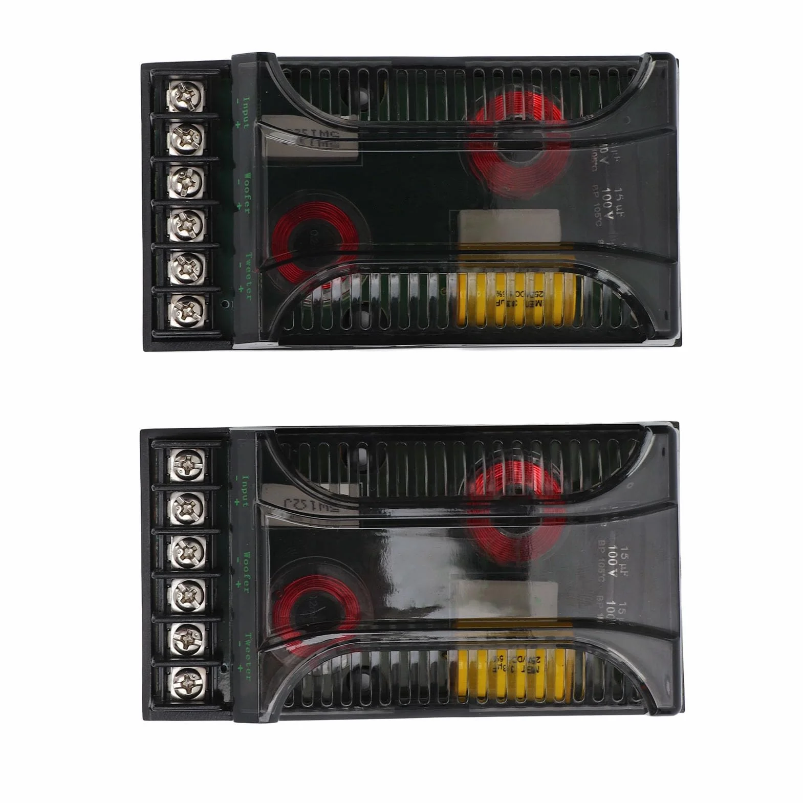 Divisor de Frecuencia para Coche, Crossover de Altavoz de 2 Vías con Protección contra Sobrecorriente y Disipación Térmica, Potencia 100W 12V para Mejorar Graves y Claridad de Sonido