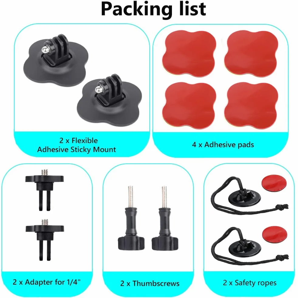 2 Kit Soporte Adhesivo Flexible para Insta360 X5, X4 Air, X4, X3, X2, Ace Pro, Ace, Montaje en Soporte Casco Compatible con GoPro Hero, SJCAM y para dji Osmo Action