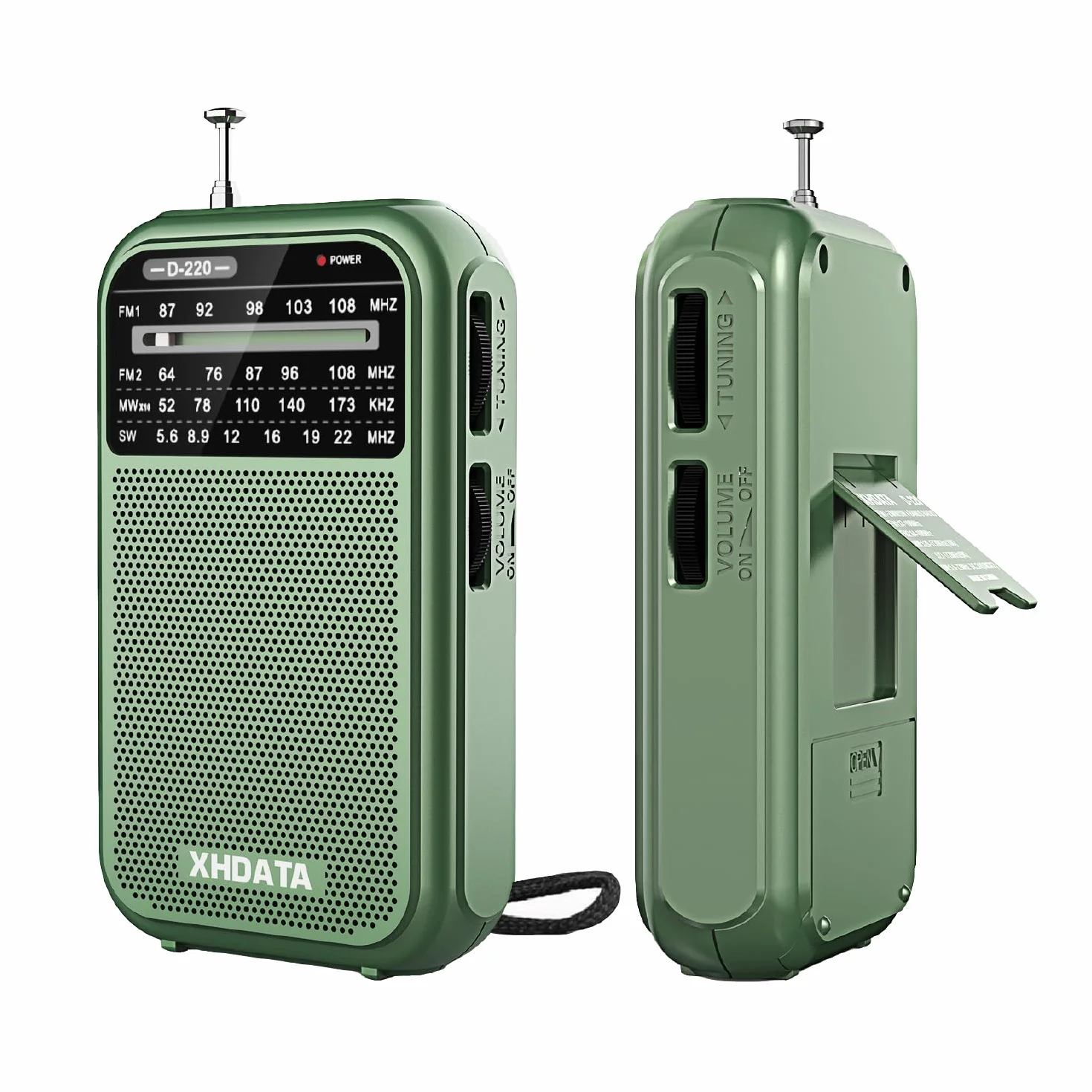 XHDATA D-220 Radio Portátil Pequeño FM AM SW Transistores Mini Radio de Bolsillo Verde