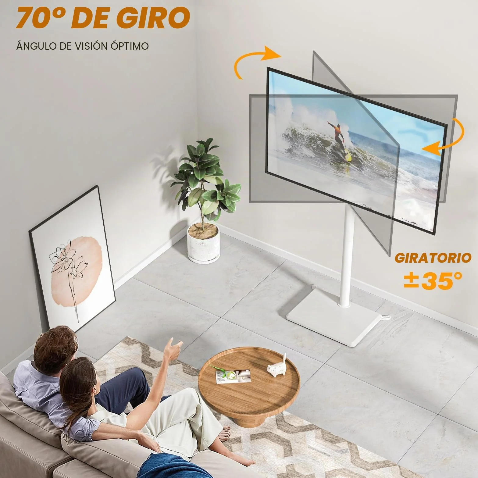 Soporte de Piso para TV TVON de 32 a 60 Pulgadas, Ajustable en Altura, Giratorio, VESA 400x400mm, 40kg