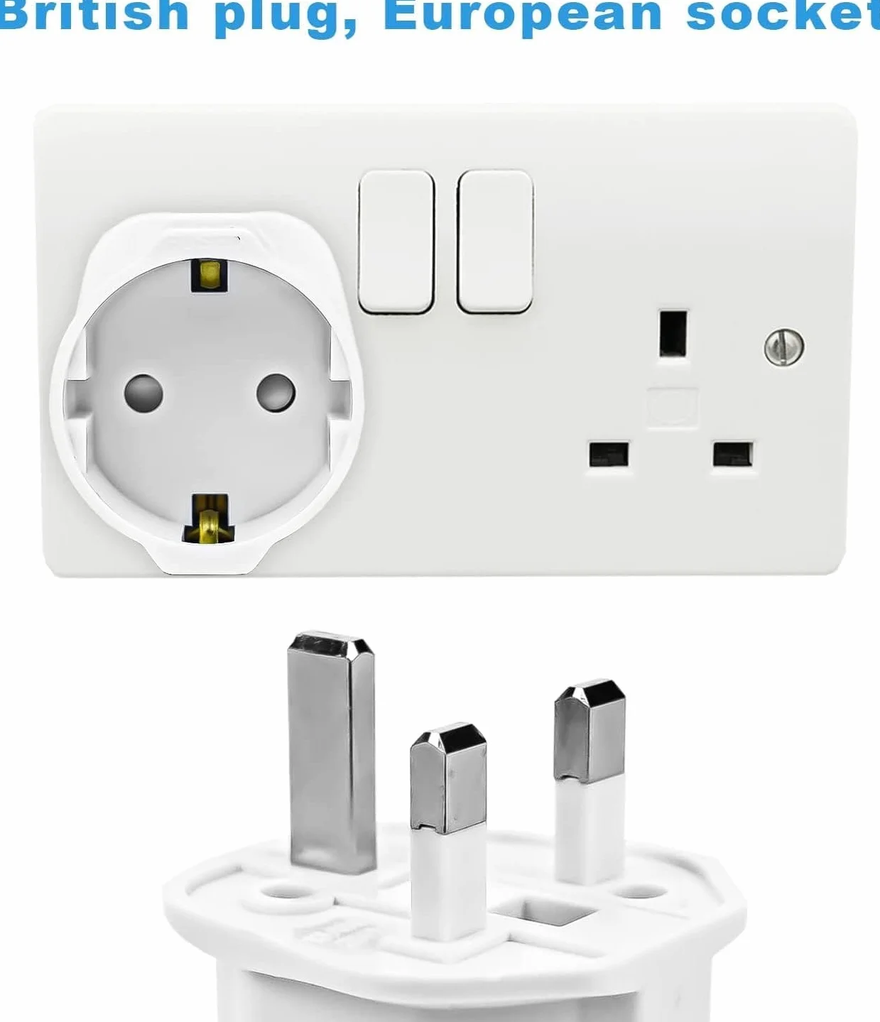 Adaptador Enchufe UK a Español Tipo G 2-Pin Europa a 3-Pin Reino Unido con Seguridad para Niños