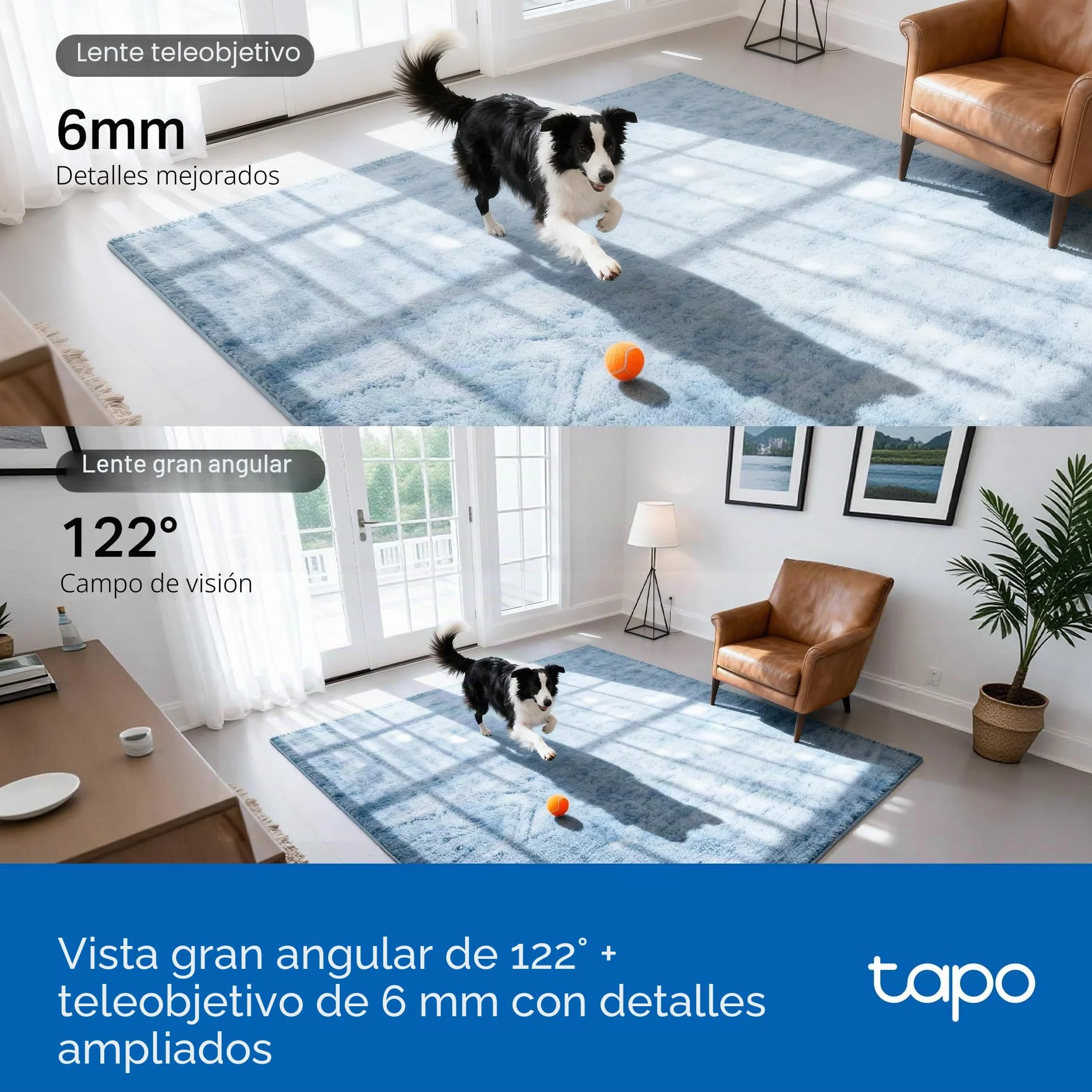 Tapo C245D Cámara de vigilancia WiFi Interior Doble Lente 2K Seguimiento automático 360° Detección IA Personas Mascotas Vehículos Visión Nocturna Audio bidireccional Almacenamiento Local