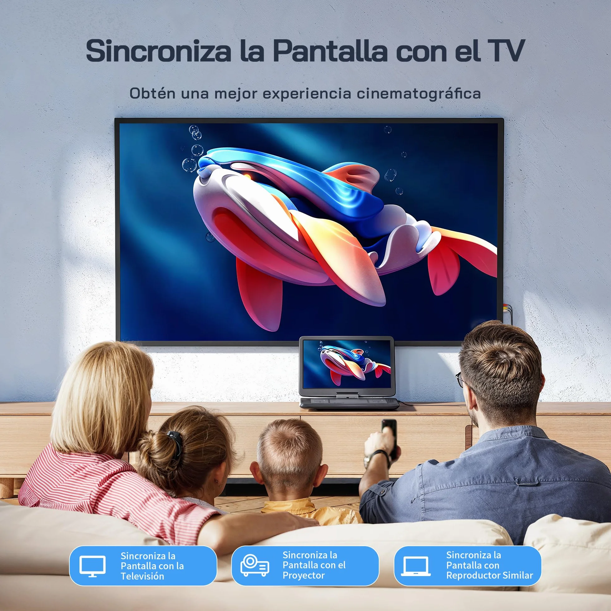 WOLFANG 17,5" Reproductor de DVD Portátil con 15,6" Pantalla HD, 5000mAh Batería, Sin Restricción de Región, Altavoces Estéreo Duales, Compatible con USB/SD/Sincronización de TV/Pantalla de Proyector