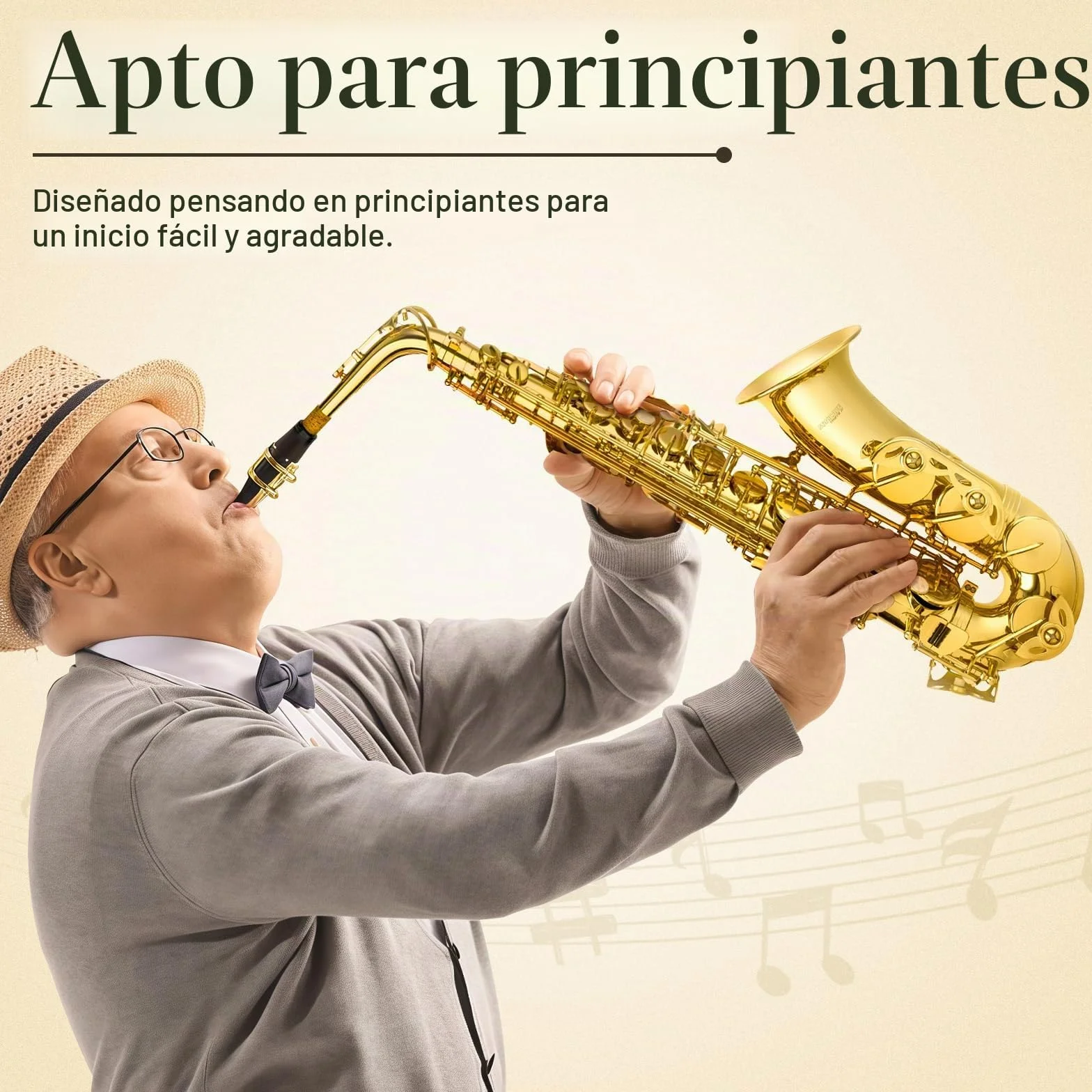 SONICAKE Saxofón Alto Mi bemol Barnizado en Oro, Kit completo para principiantes con estuche, boquilla, cañas, soporte y accesorios QSX-01