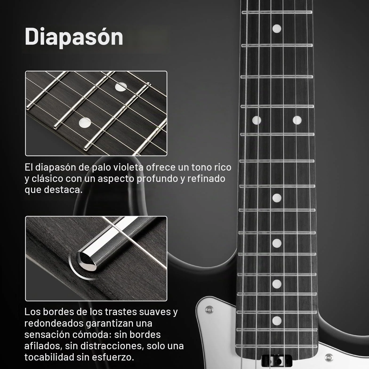 SONICAKE Guitarra Eléctrica de 39" Tamaño Completo con Pastillas Clásicas SSS, Cuerpo Ligero, Puente Tremolo, Trastes Redondeados y Alma Ajustable QGT-10 (Negro)