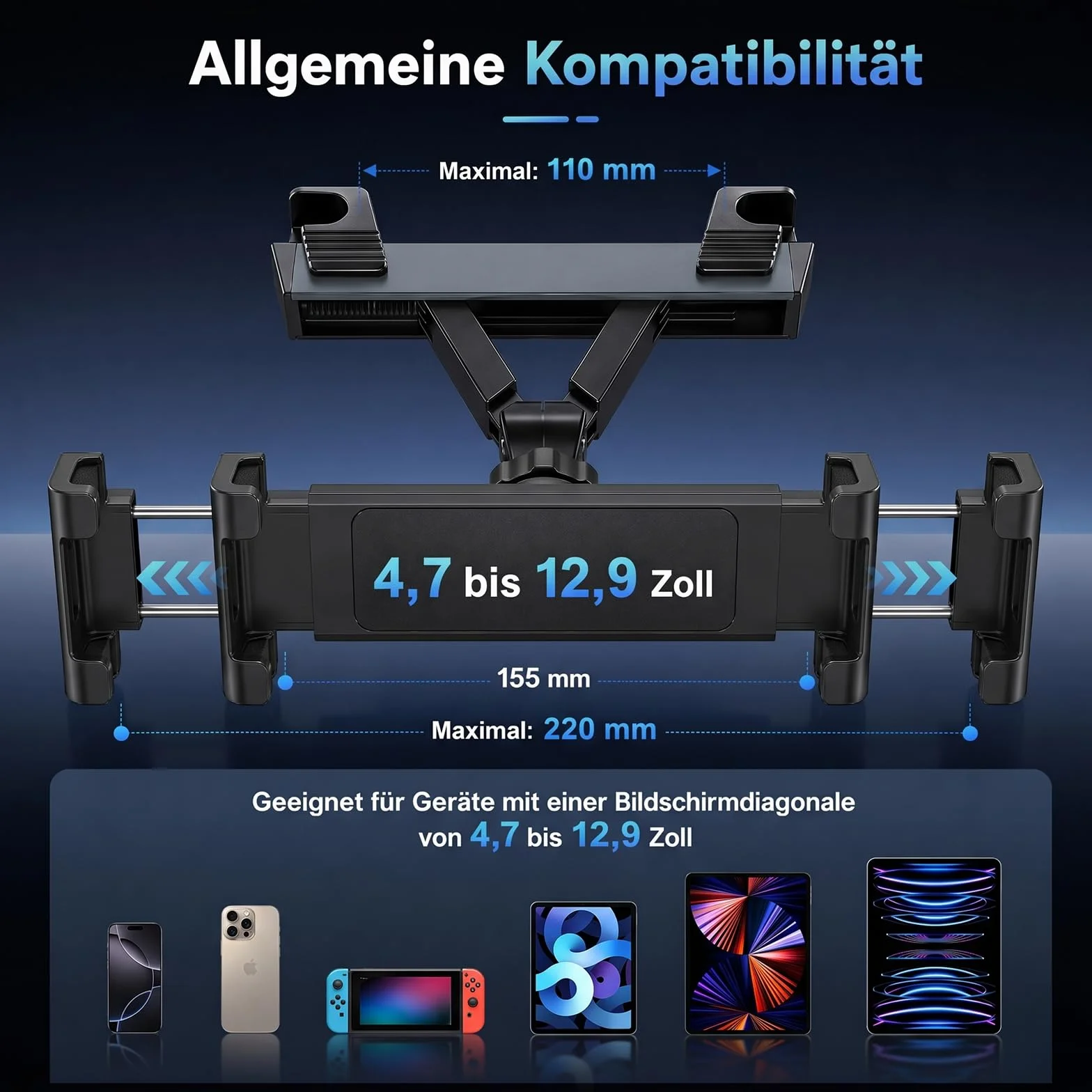 Soporte para tablet de coche, soporte para reposacabezas de coche, soporte estable para smartphone, tablet de 4,4 a 14 pulgadas, giratorio 360°, seguro, sin obstrucciones visuales, para el