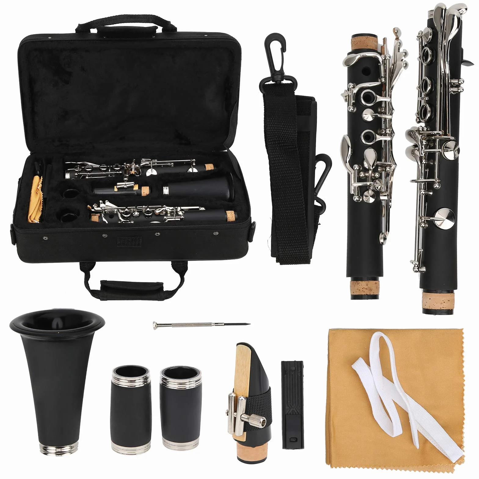 Instrumento Musical BB Key Clarinet Professional para Estudiantes para Principiantes en Clarinete(Black)