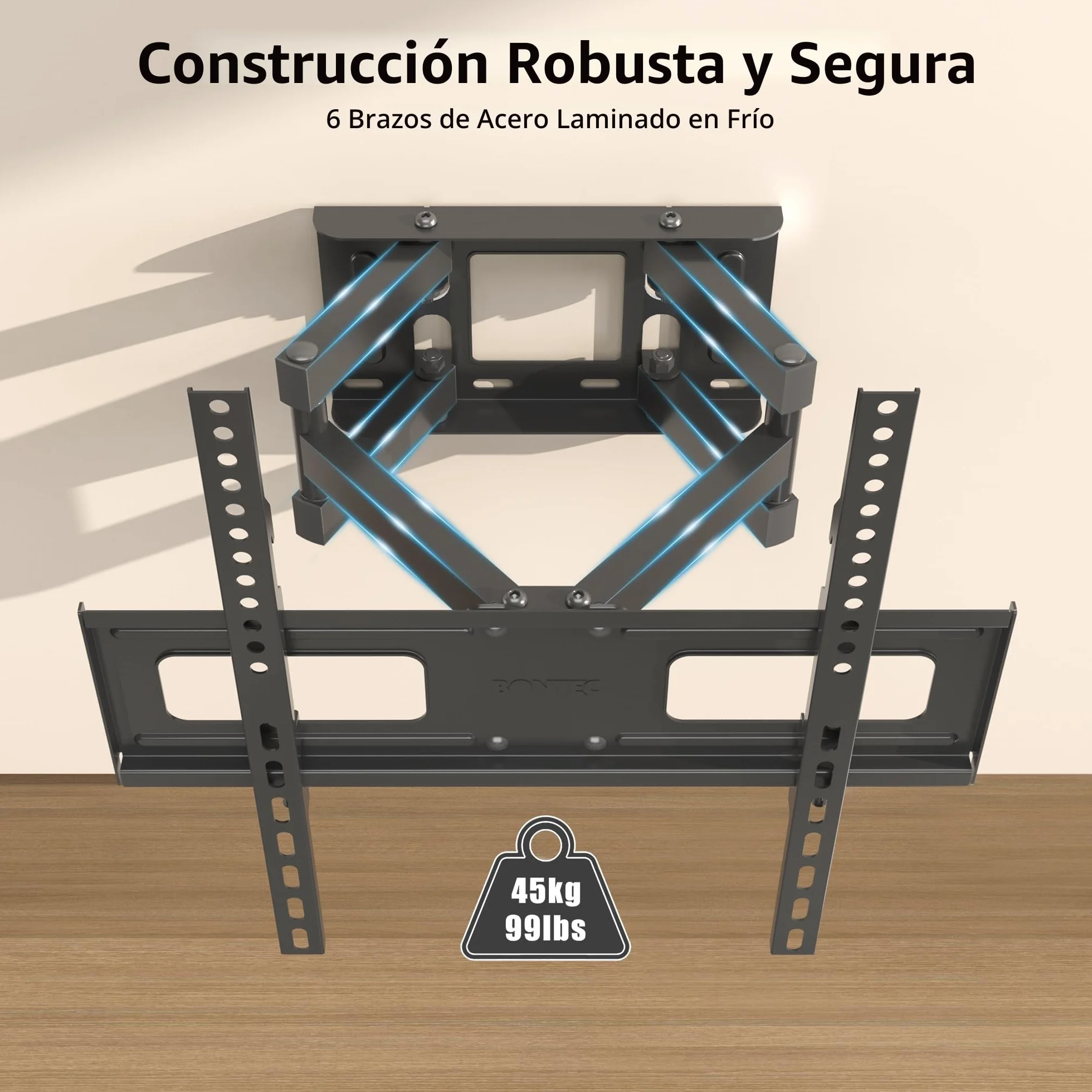 BONTEC Soporte TV Pared 23-70 Pulgadas Inclinable Giratorio Doble Brazo Movimiento Completo 45 kg VESA 400x400mm