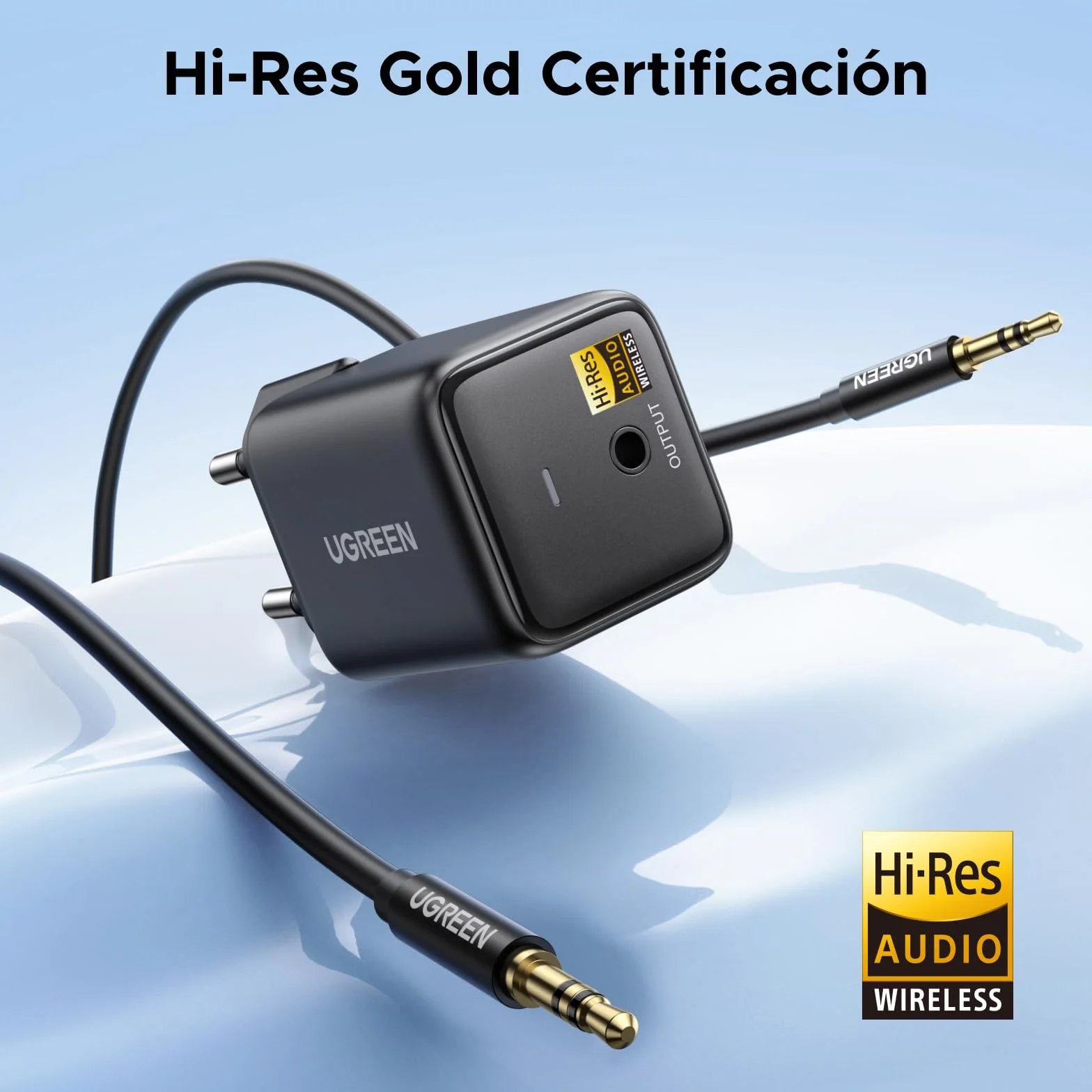 UGREEN Receptor Bluetooth 6.0 LDAC/SBC/AAC Audio Adaptador 3.5 mm Hi-Res HiFi Baja Latencia Inalámbrico Alimentación Eléctrica con Conexión Directa Compatible con Teléfono Tablet Altavoz Amplificador