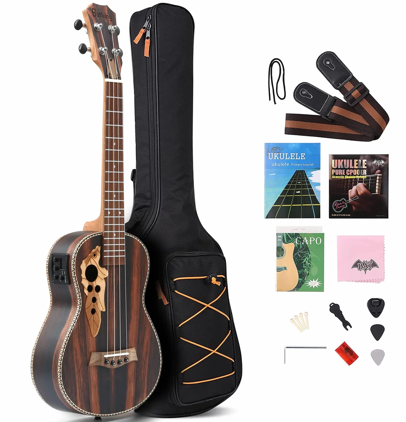 Batking Ukelele Baritono, 30 Pulgadas Blackwood acústico eléctrico barítono ukulele con bolsa, correa, cuerdas de nailon, afinador eléctrico, púa, agitador