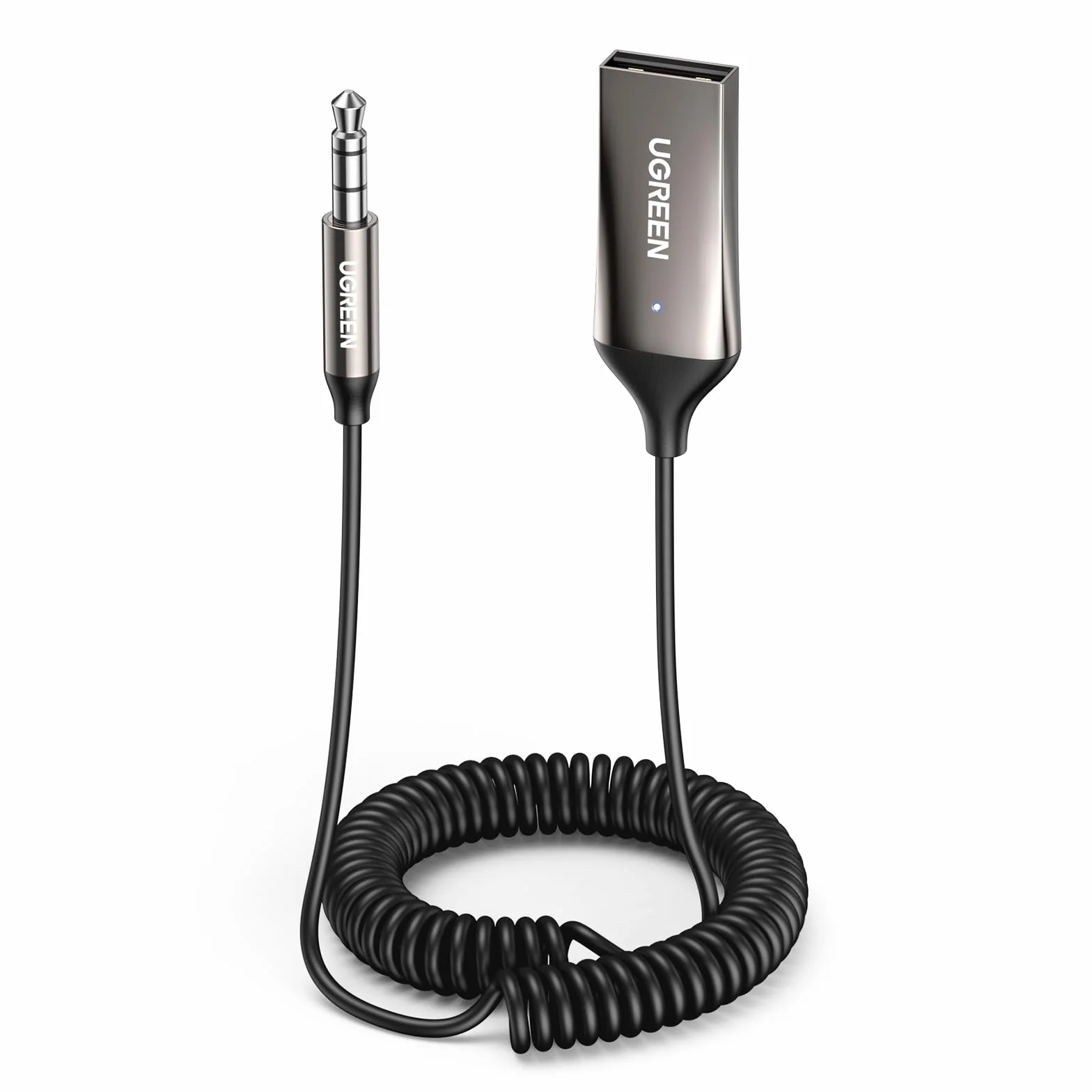 UGREEN Bluetooth 6.0 Adaptador Jack 3.5mm Auxiliar Conector Audio Coche Manos Libres, Gris Oscuro