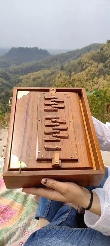 Caja Shruti de madera de teca pura de 30,5 cm, instrumento musical con bolsa, llaves de madera, caja Shruti 432Hz afinada