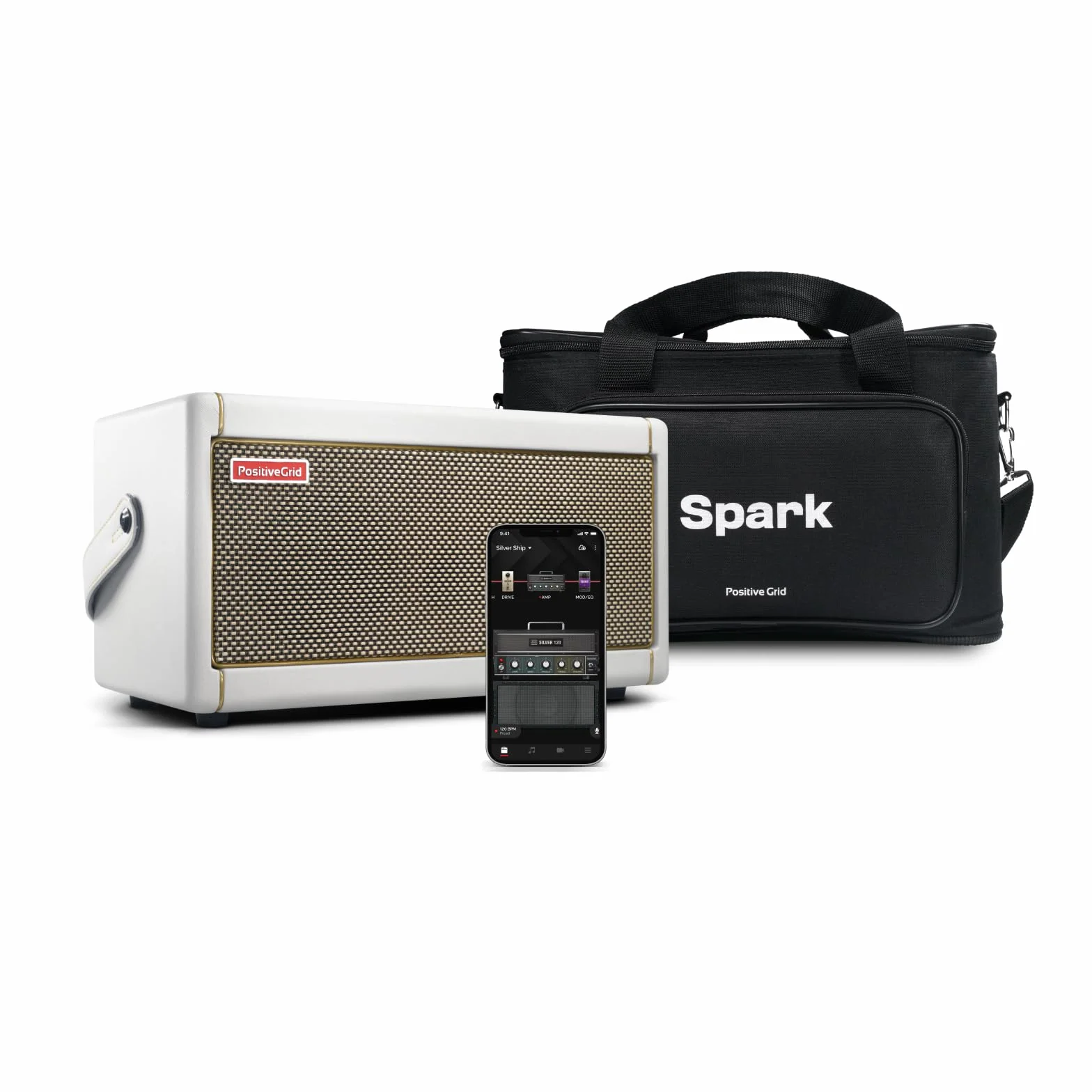 Positive Grid Spark Pearl Amplificador de Guitarra con Bolsa, Amplificador Combinado de 40 vatios para Guitarra eléctrica, acústica y bajo con Spark Aplicación móvil