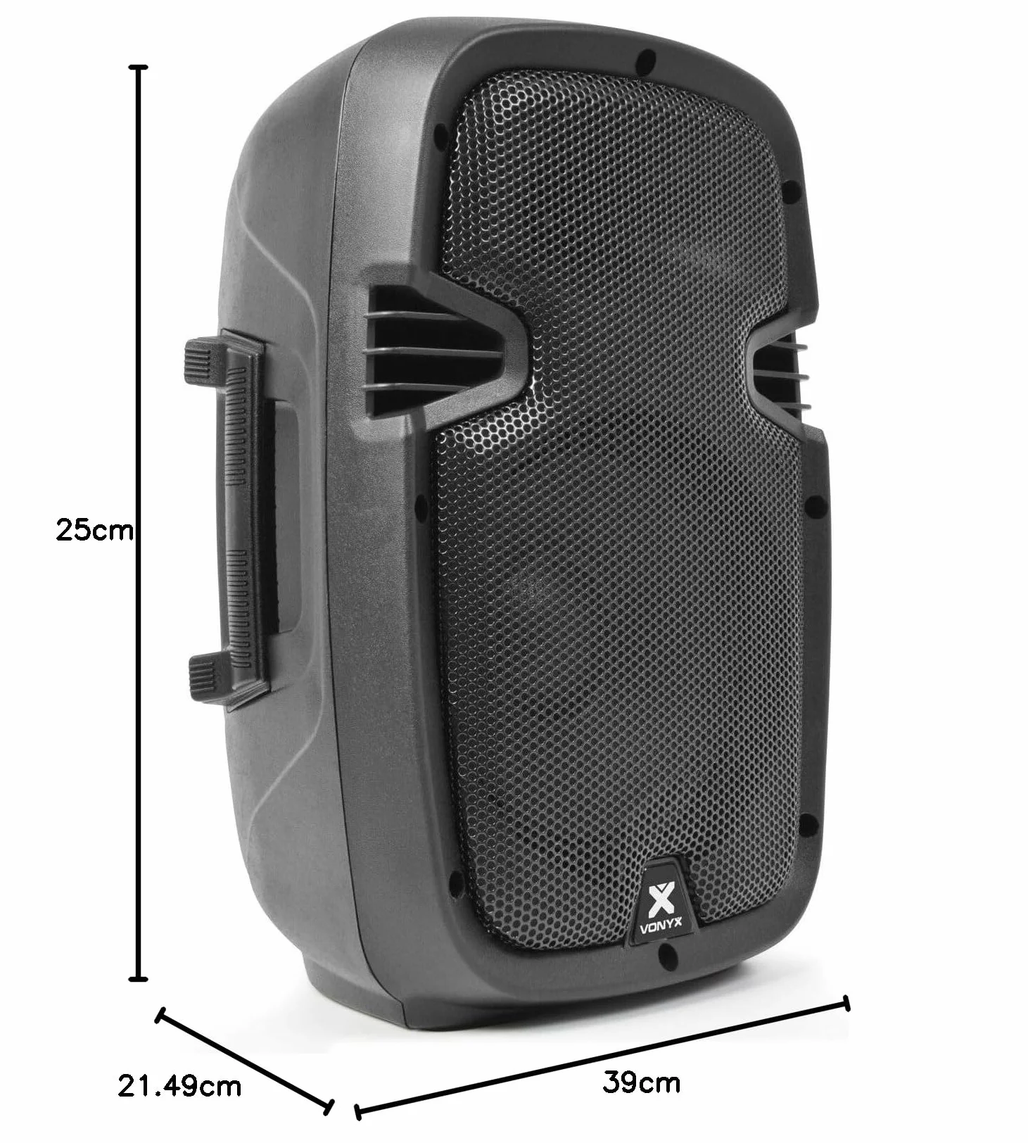 Vonyx SPJ-800A - Altavoz Auto Amplificado woofer de 8" 200W Construido en ABS Entrada de línea y micrófono, Control de Graves y Agudos y Salida de línea