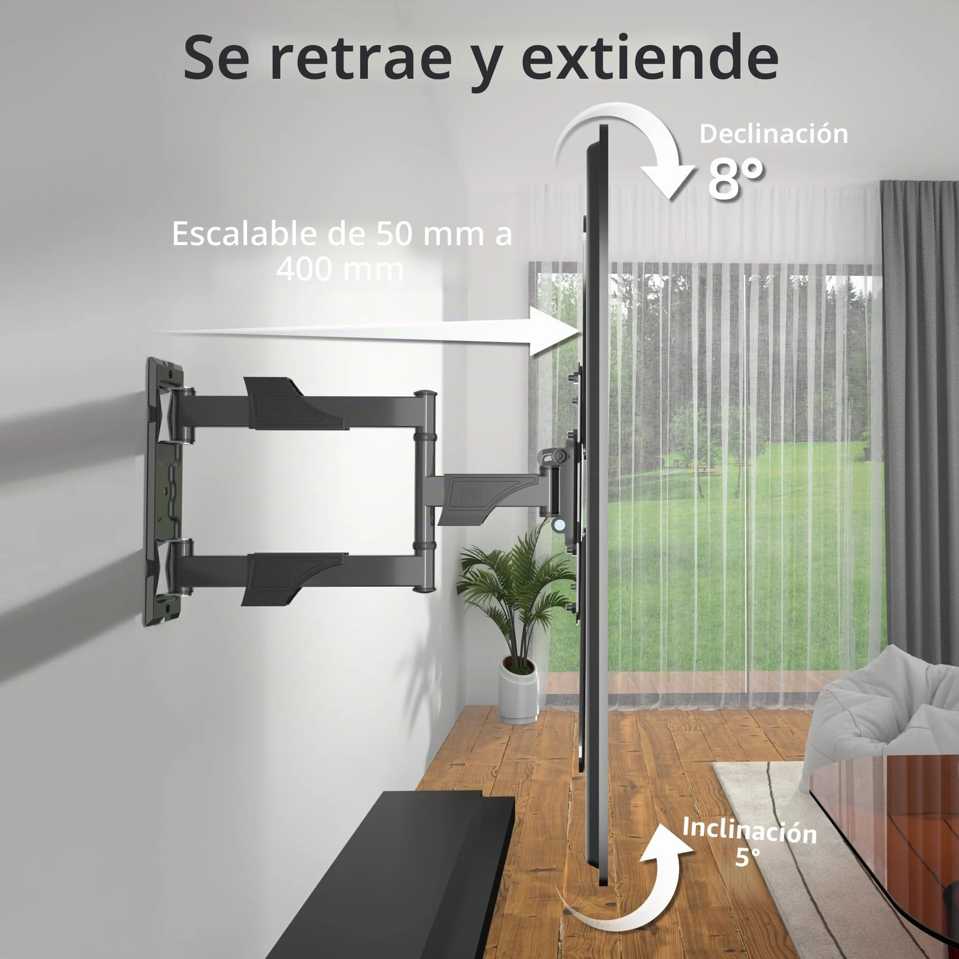 XINLEI Soporte TV Pared para Pantallas 26-55 Pulgadas LCD LED Curvos, Articulado Giratorio Inclinable Rotación VESA 400x400mm