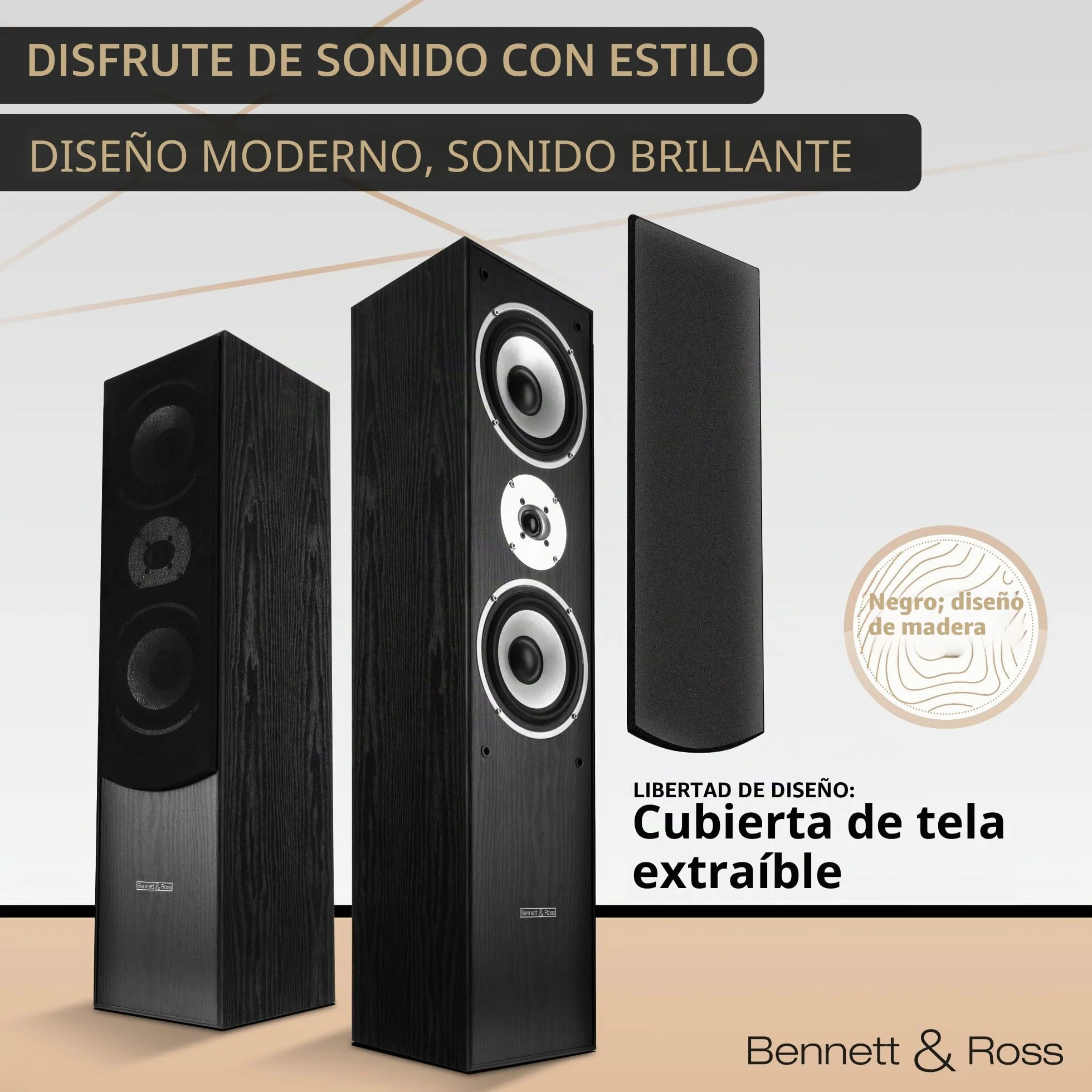 Bennett & Ross Radiant Altavoces de Suelo HiFi 3 vías Pareja 350W RMS Negro