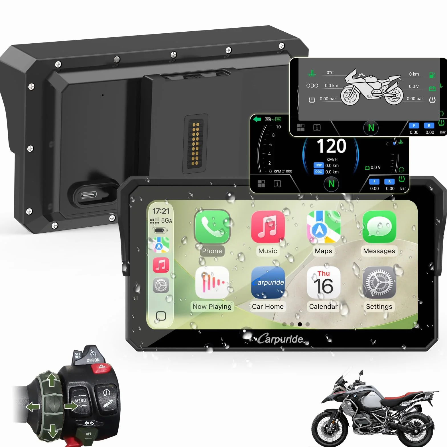 Carpuride W602BS Pro Carplay Pantalla BMW Motocicletas Inalámbrico 6.25" Impermeable Táctil Android Auto