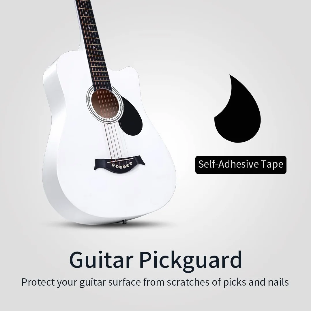 Guitarra acústica de 38 pulgadas para principiantes, guitarra occidental, color blanco, tilo cutaway, escoger capo, paño de limpieza