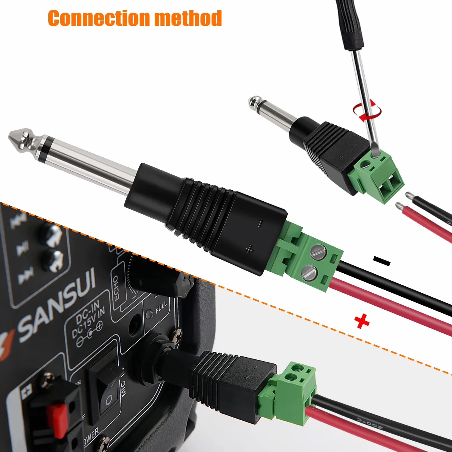 6.35mm TRS Macho Enchufe Terminal Sin Soldadura Conector Mono 2 Polos para Altavoz Micrófono
