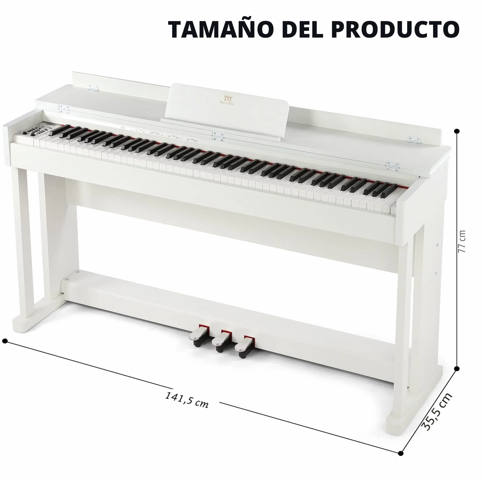 MUSTAR Piano electrónico de 88 teclas con mecanismo de martillos, piano digital, piano electrónico con 3 pedales, sistema de control doble, USB/MIDI, clásico profesional (Blanco)