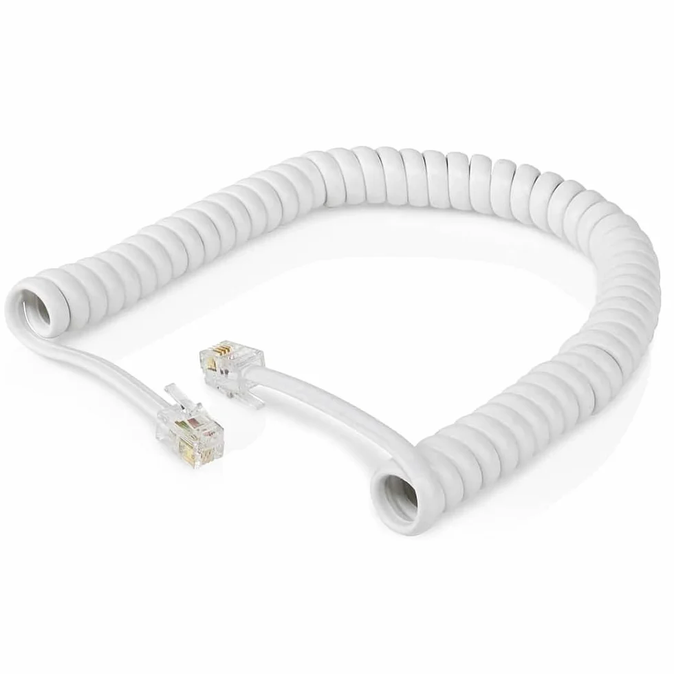 CABLEPELADO Cable Telefonico RJ10 RJ9 RJ22 4 Hilos 4P4C Espiral 2 Metros Blanco