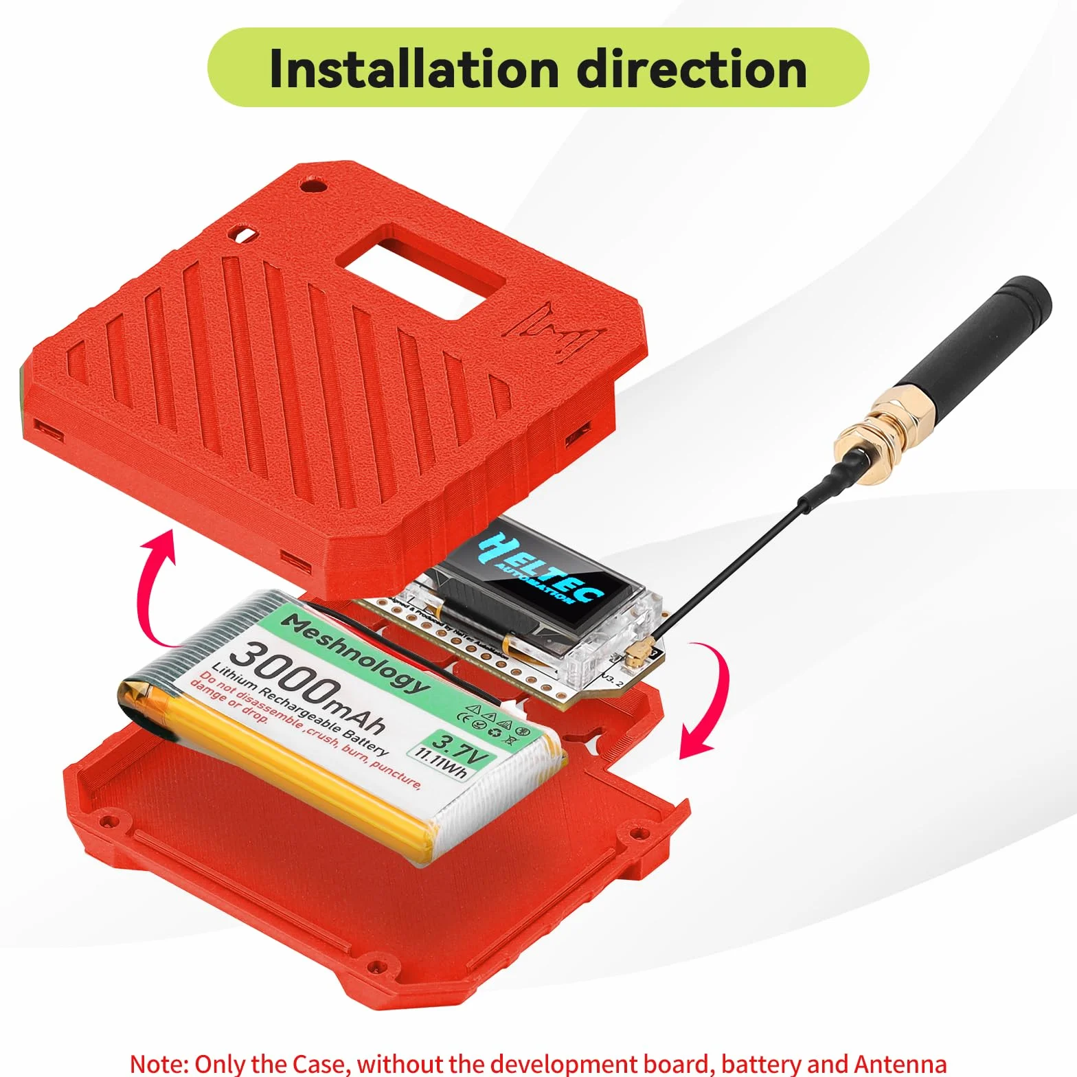 Carcasa Heltec V3 ESP32 LoRa placa de desarrollo con conector antena interfaz tipo C rojo