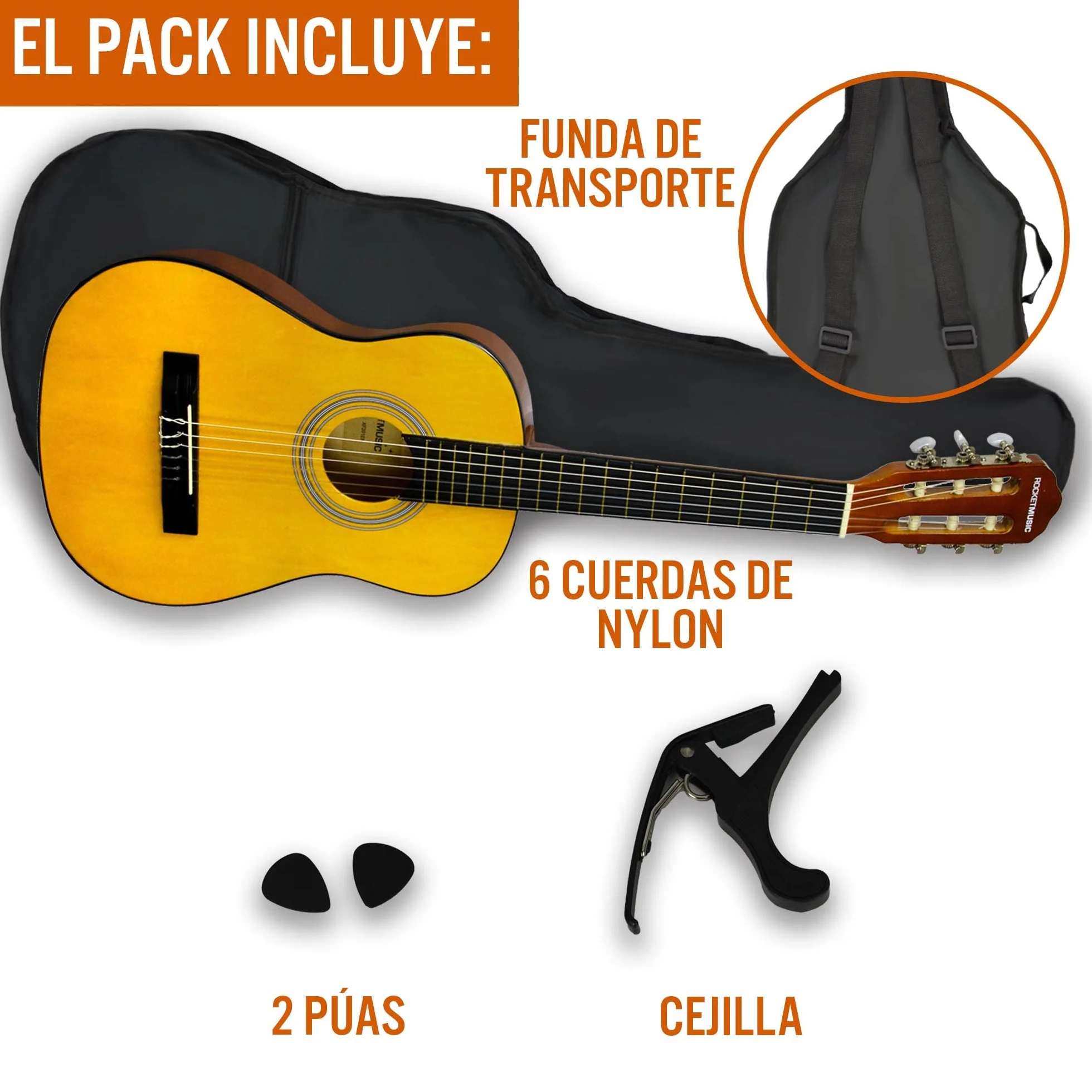 3rd Avenue Pack de guitarra clásica española de tamaño 1/2 para niños XF de 3rd Avenue, Guitarra acústica con cuerdas de nylon, funda de transporte, cejilla y púas, Natural