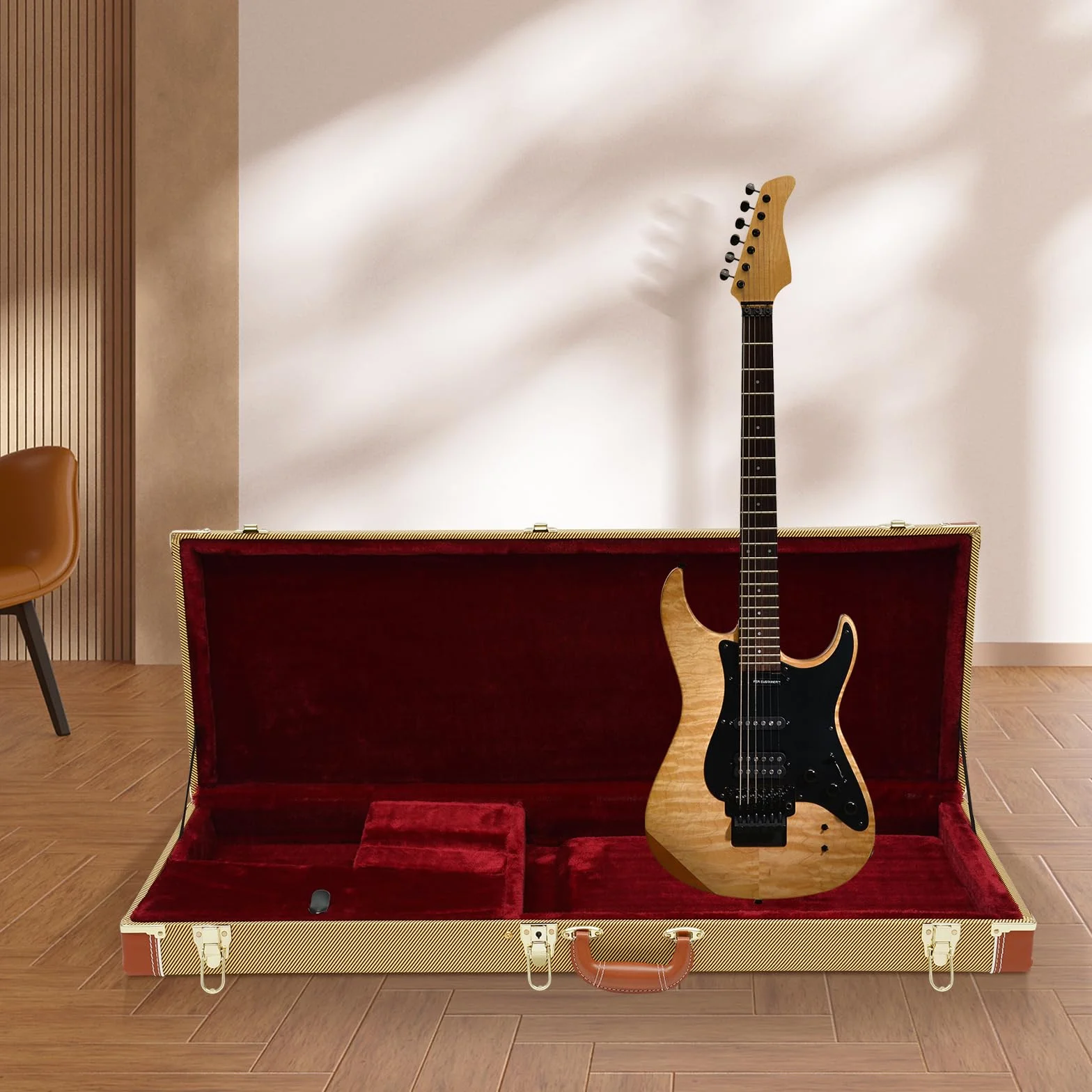 Maletín rígido para guitarra eléctrica, funda rígida para guitarra eléctrica, funda de guitarra cuadrada portátil, carcasa rígida para guitarras eléctricas estándar, negro/amarillo, 105 x