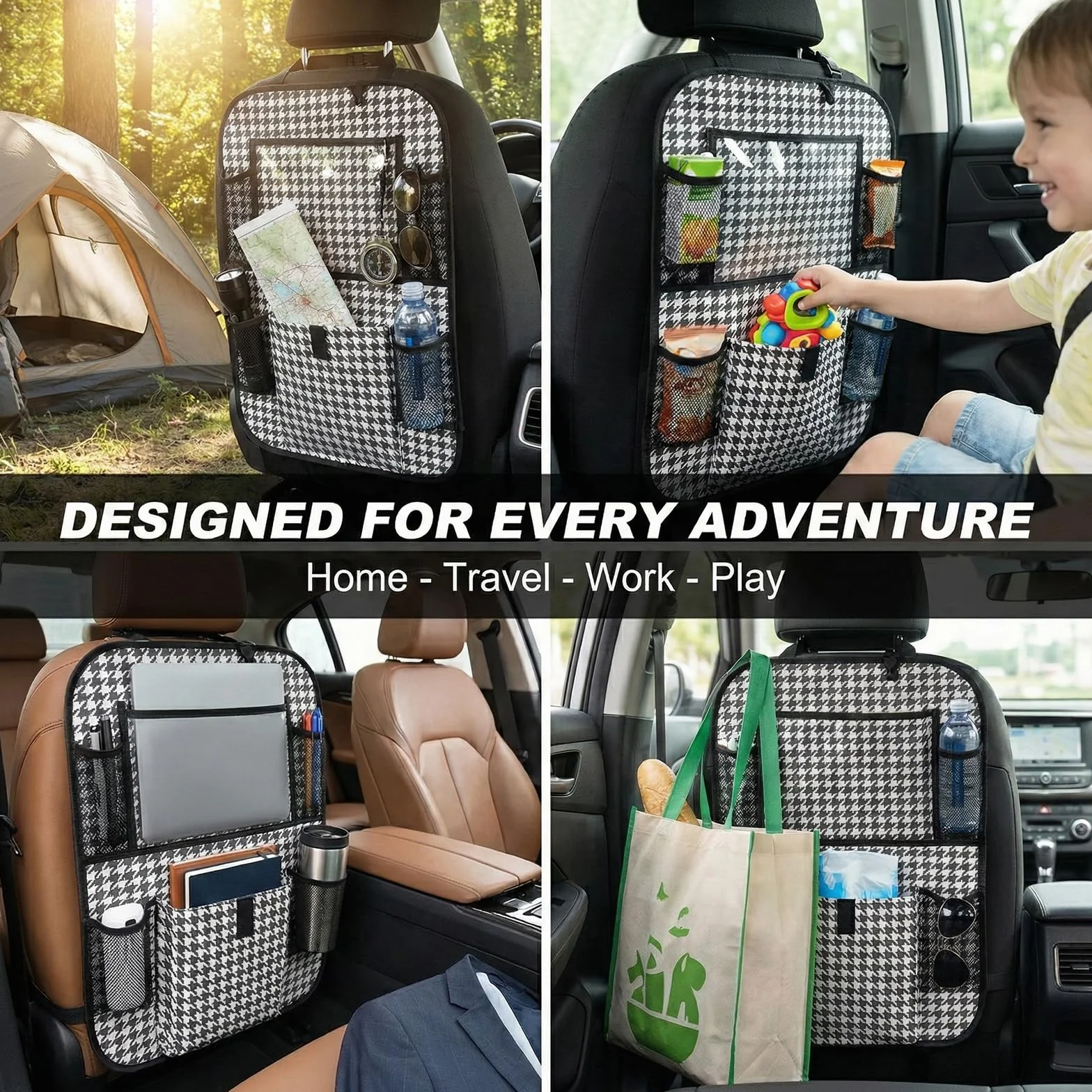 Soporte Tablet para Coche Reposacabezas Universal 4,7-13 Pulgadas para iPad y Móvil, con Portavasos y Espacio de Almacenamiento, Ideal para Tablet Niños