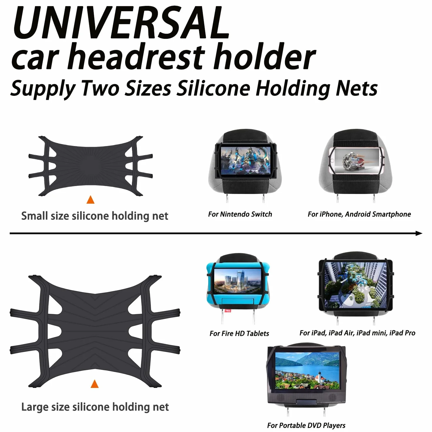 Hikig Soporte Tableta Coche, Reposacabeza Universal con Soporte 360° para iPhone/iPad y Pantallas de 3,5 a 12,9 Pulgadas, con Correas de Nylon Elásticas