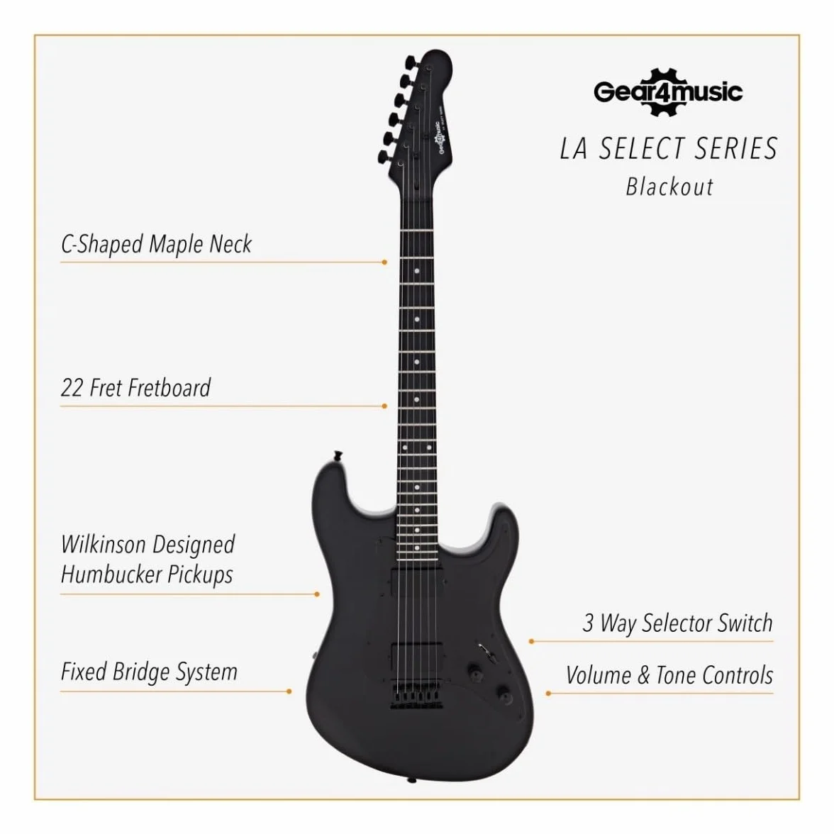 Gear4music LA Select Guitarra Eléctrica con Accesorios, Blackout