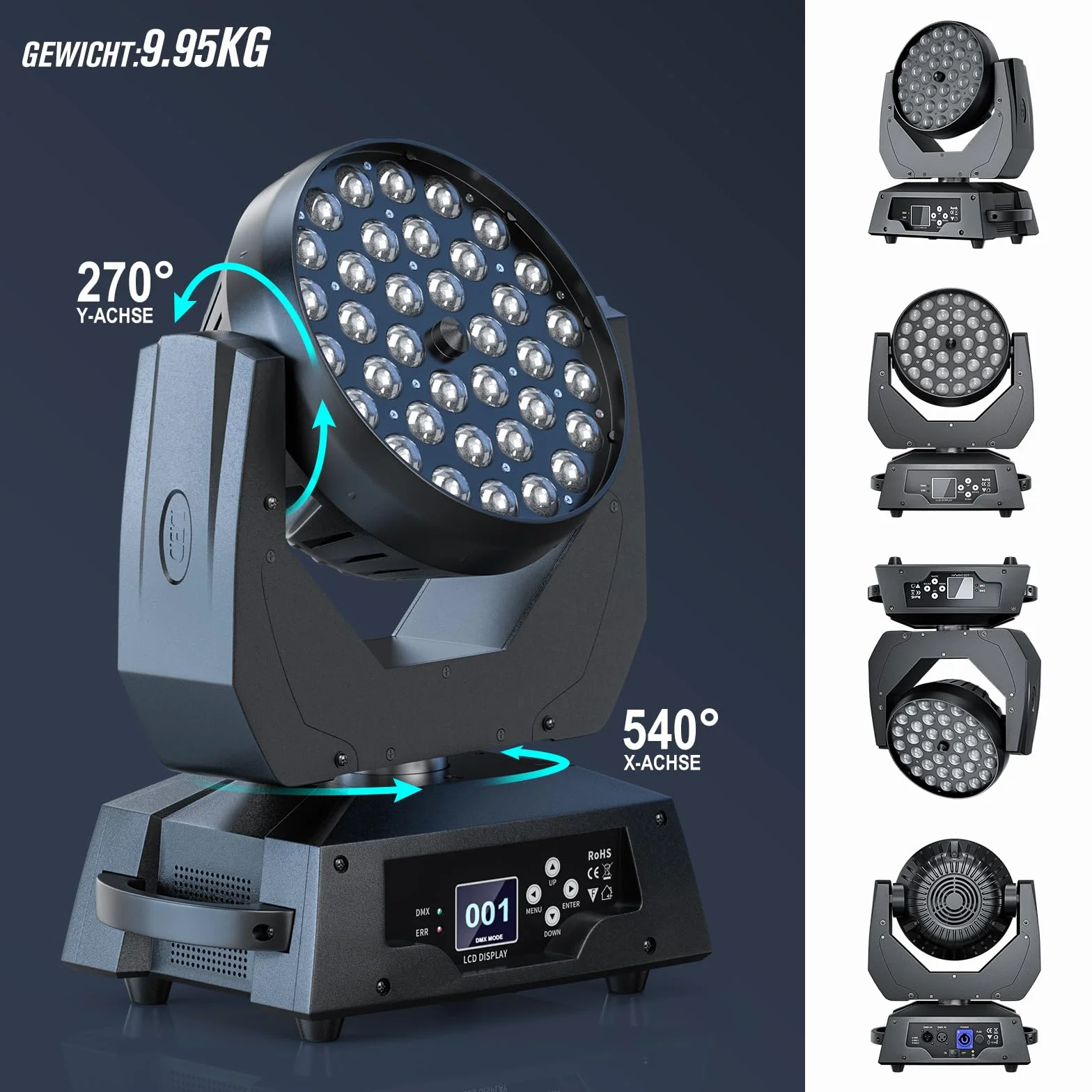 2PCS 36X10W Cabeza Movil LED DMX512 Zoom Beam Wash Efecto Luces RGBW 4 en 1 Iluminación de escenario para Navidad Fiestas DJ profesional Conciertosventos