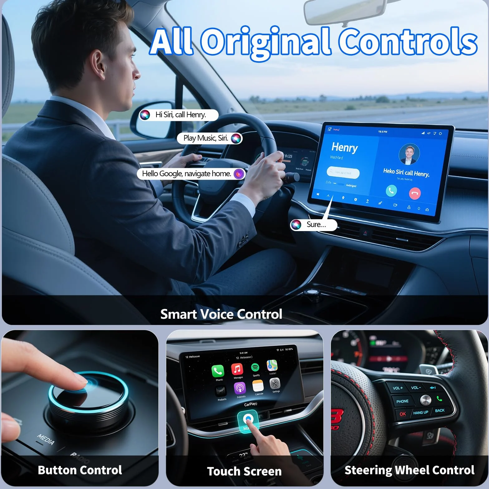 Adaptador Inalámbrico CarPlay para Coche Android, Mini Plug and Play, Compatible con iPhone iOS 10+ y Android 11+