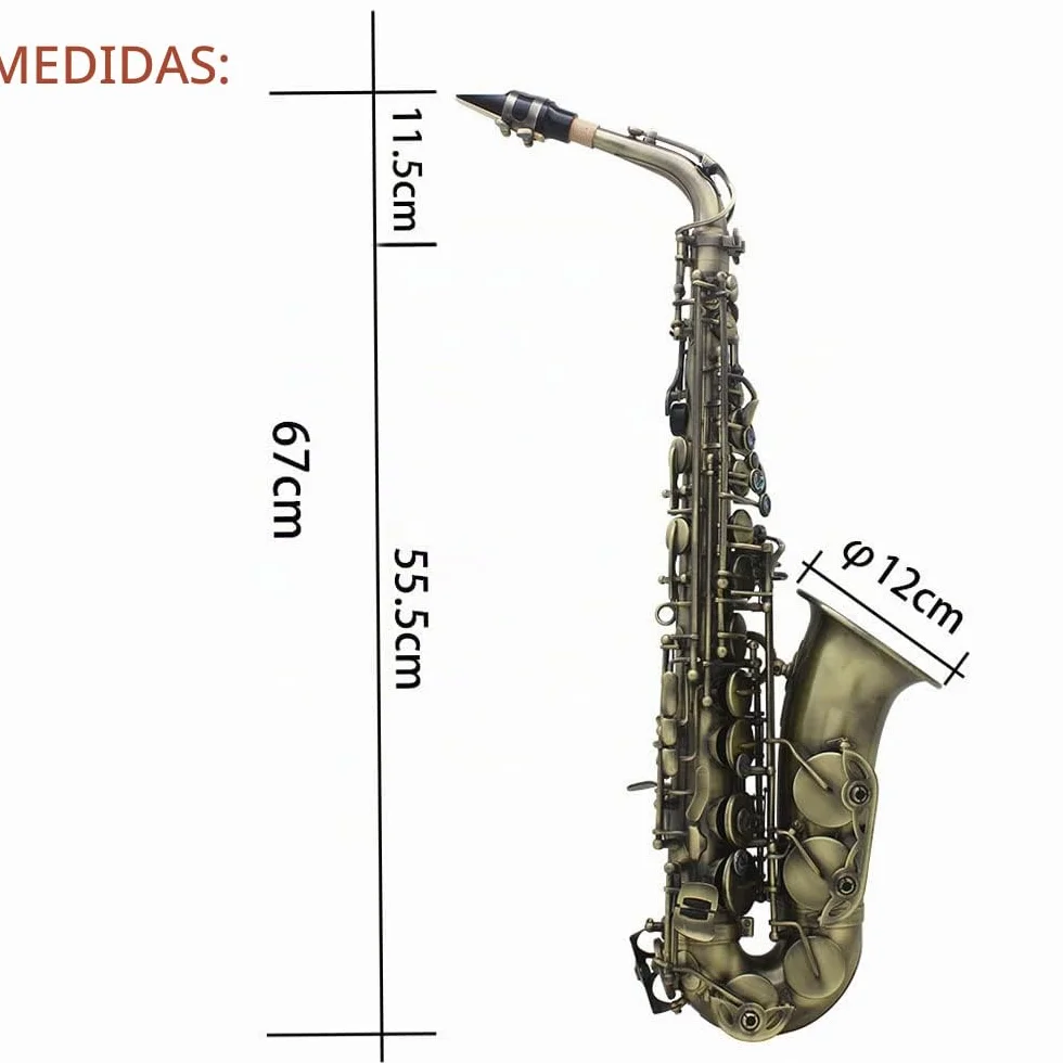 Btuty Alto grado acabado antiguo Bend Eb E-flat Saxofón alto Saxofón Abalone Shell clave tallar patrón con caso guantes limpieza paño correas cepillo