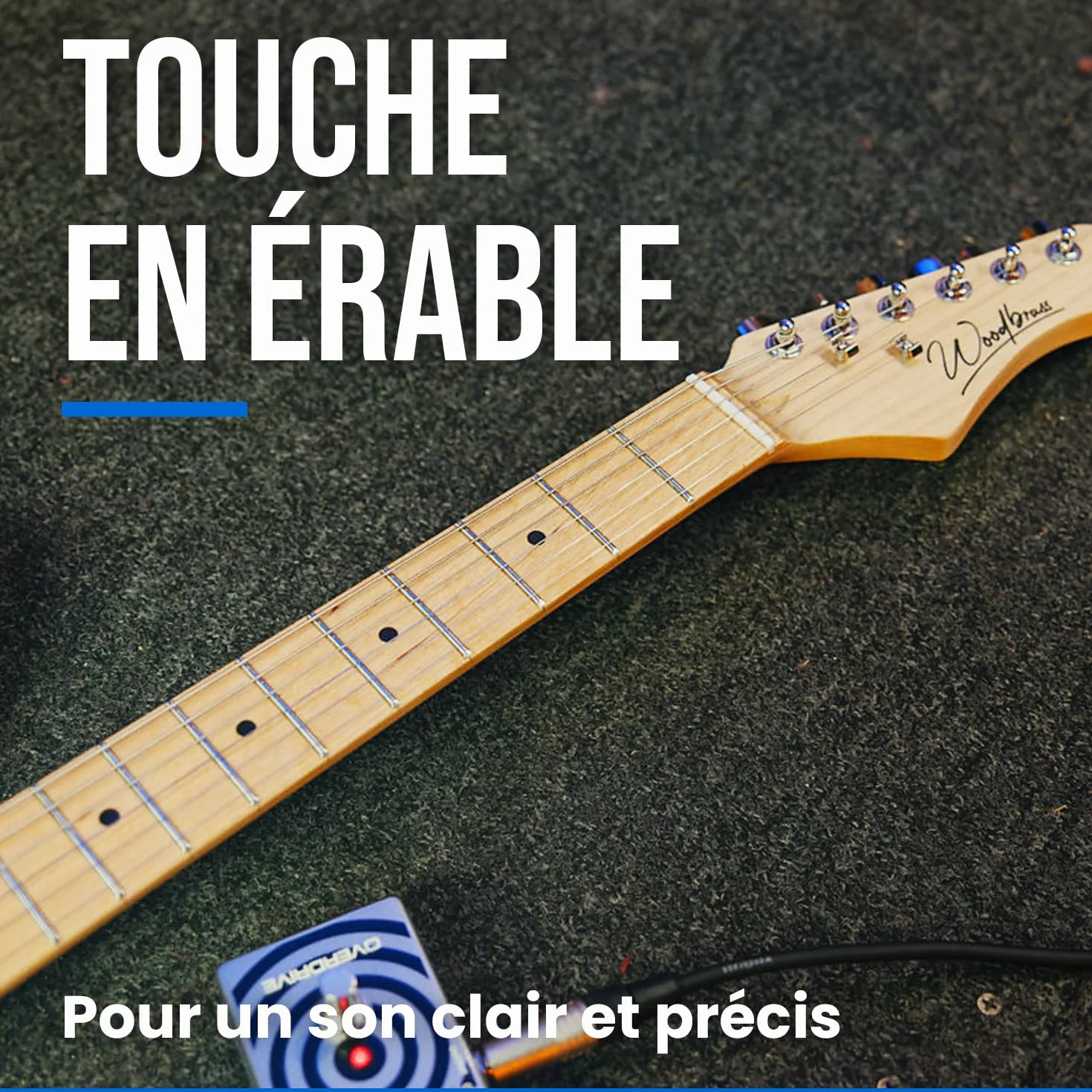 Guitarra eléctrica Woodbrass ST100 blanca – Ideal para principiantes, cuerpo de madera ST tilo americano, tecla de arce – Estilo rock, pop, funk, country, hard, metal