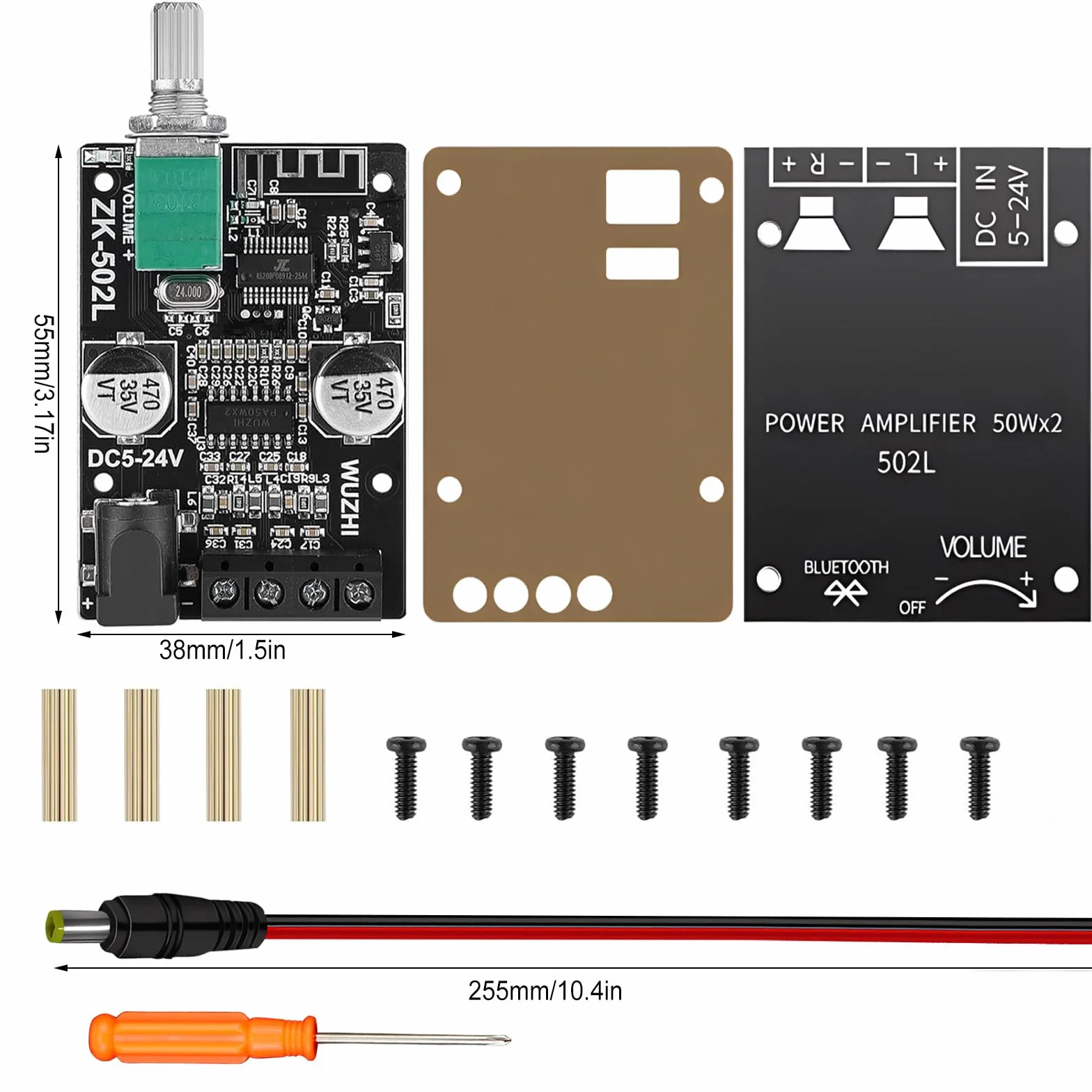 FAELNK Placa Amplificador Bluetooth 2x50W Mini Amplificador Audio Bluetooth DC 8-24V con Interruptor y Volumen Ajustable