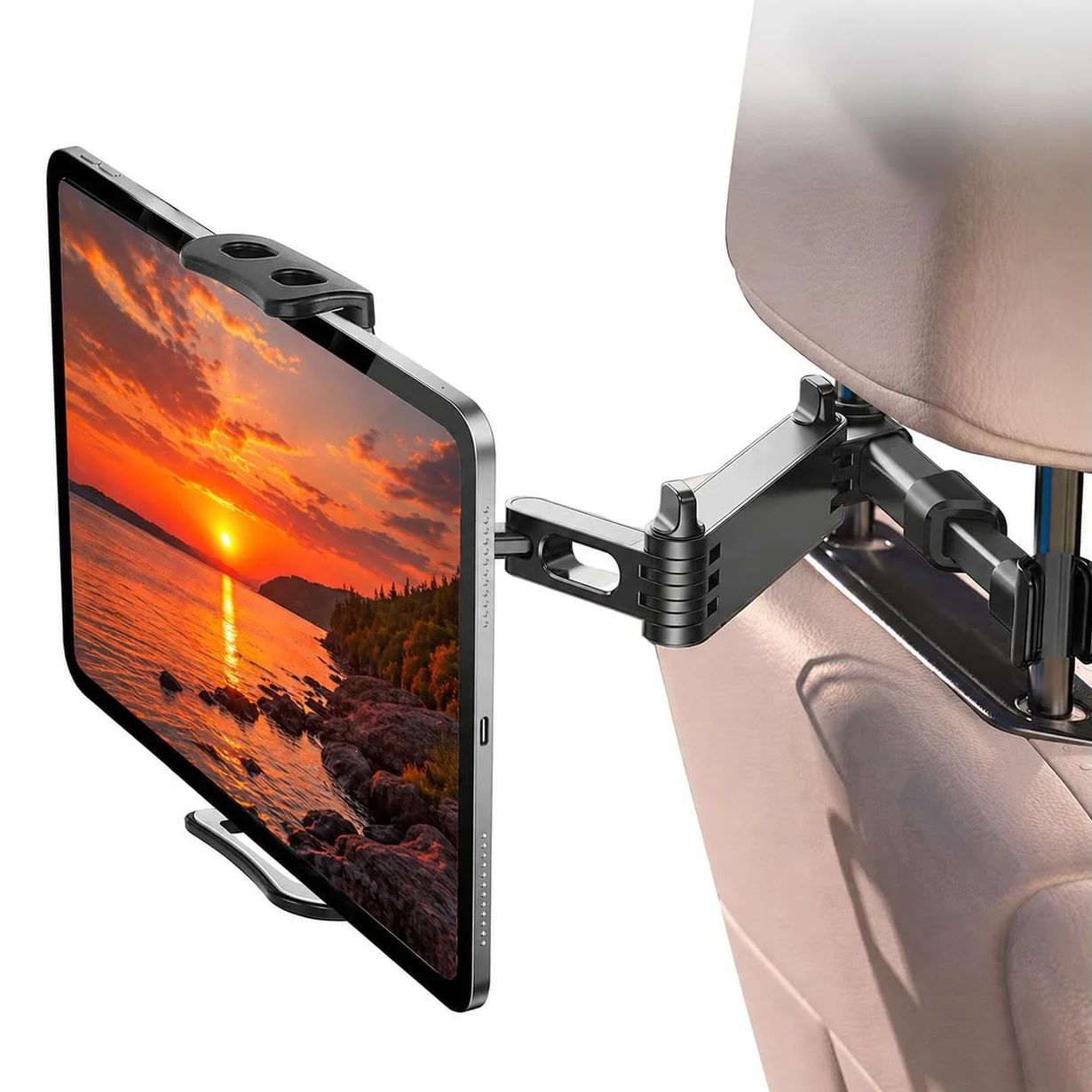 Linkstyle Soporte Tablet Coche, Extensible Soporte Reposacabezas Asiento Trasero Rotación 360°, Compatible con iPad Tablet Móvil Samsung Galaxy Kindle de 4"-10.6" Pulgada