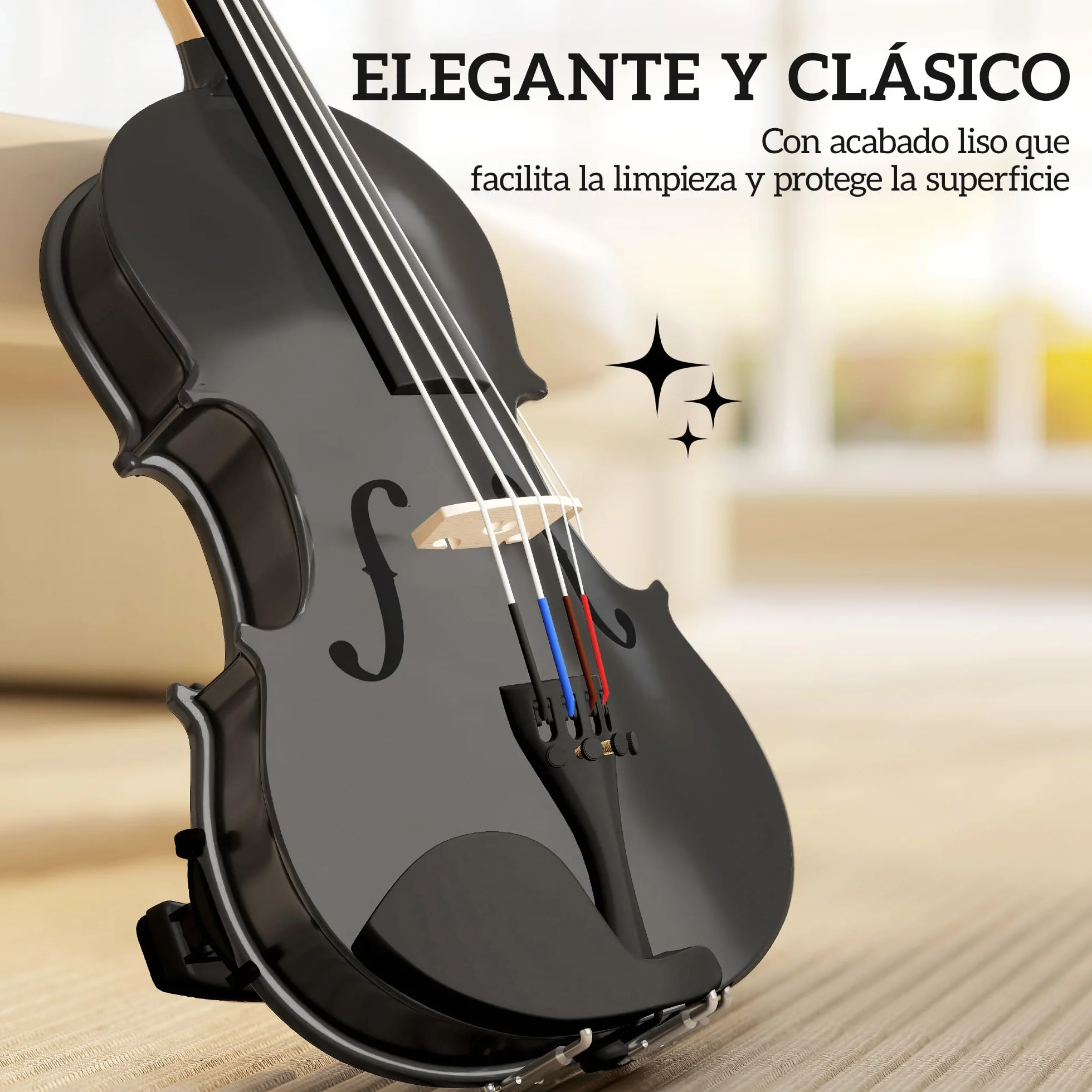HOMCOM Violín 4/4 de Tamaño Completo de Madera, Set de Violín para Principiantes, Adultos y Niños, con Estuche Ligero, Arco, Colofonia, Afinadores, Cuerdas y Soporte para Hombro, Negro